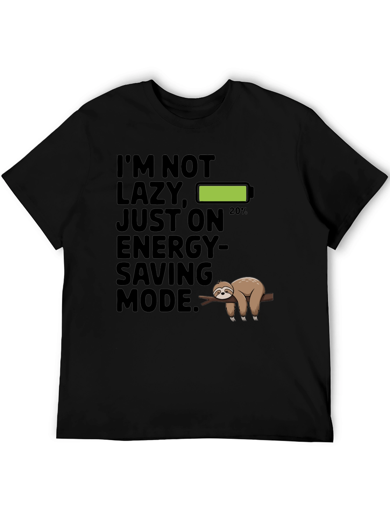 Black Funny Sloth Energy Saving Mode Graphic T-Shirt view 5