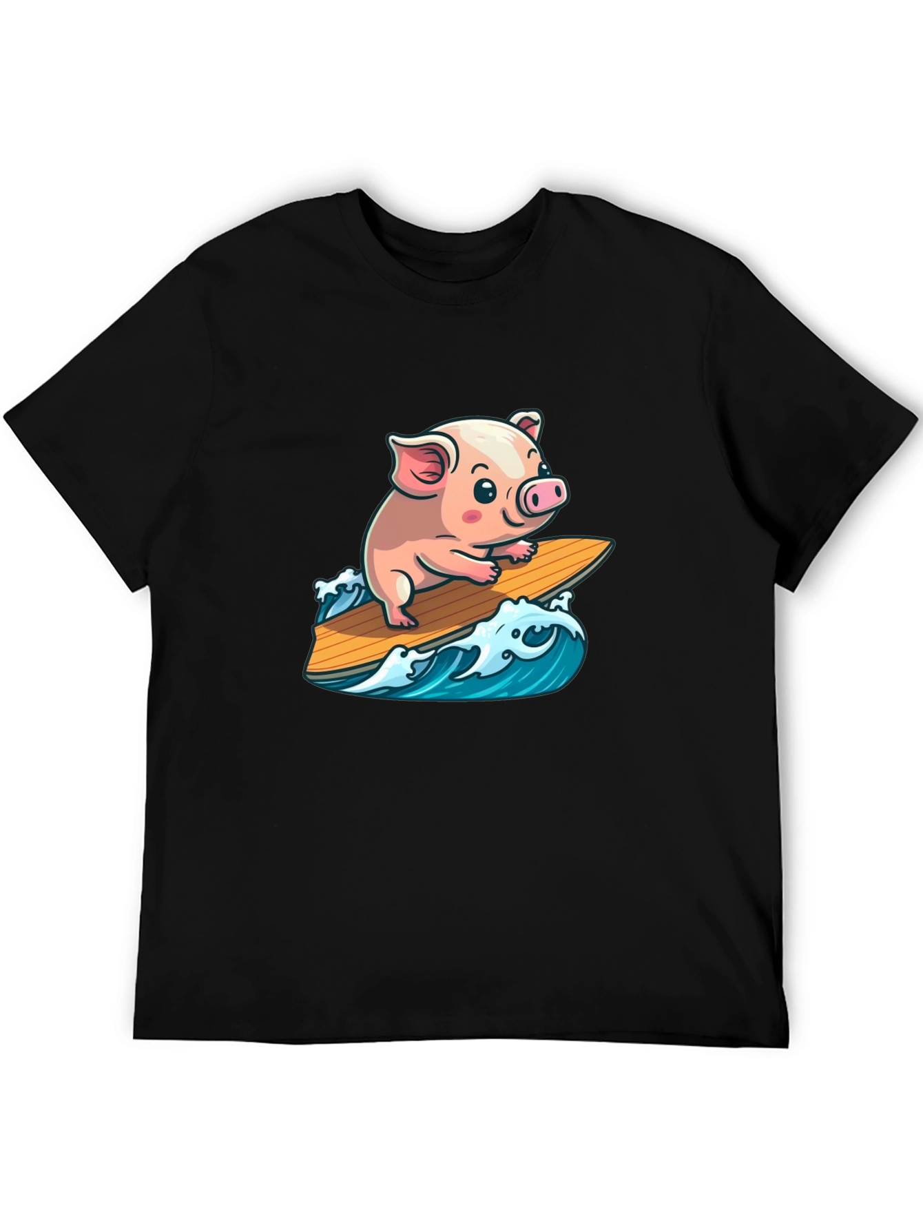 Black Surfing Pig T-Shirt - Cute Cartoon Animal Tee view 5