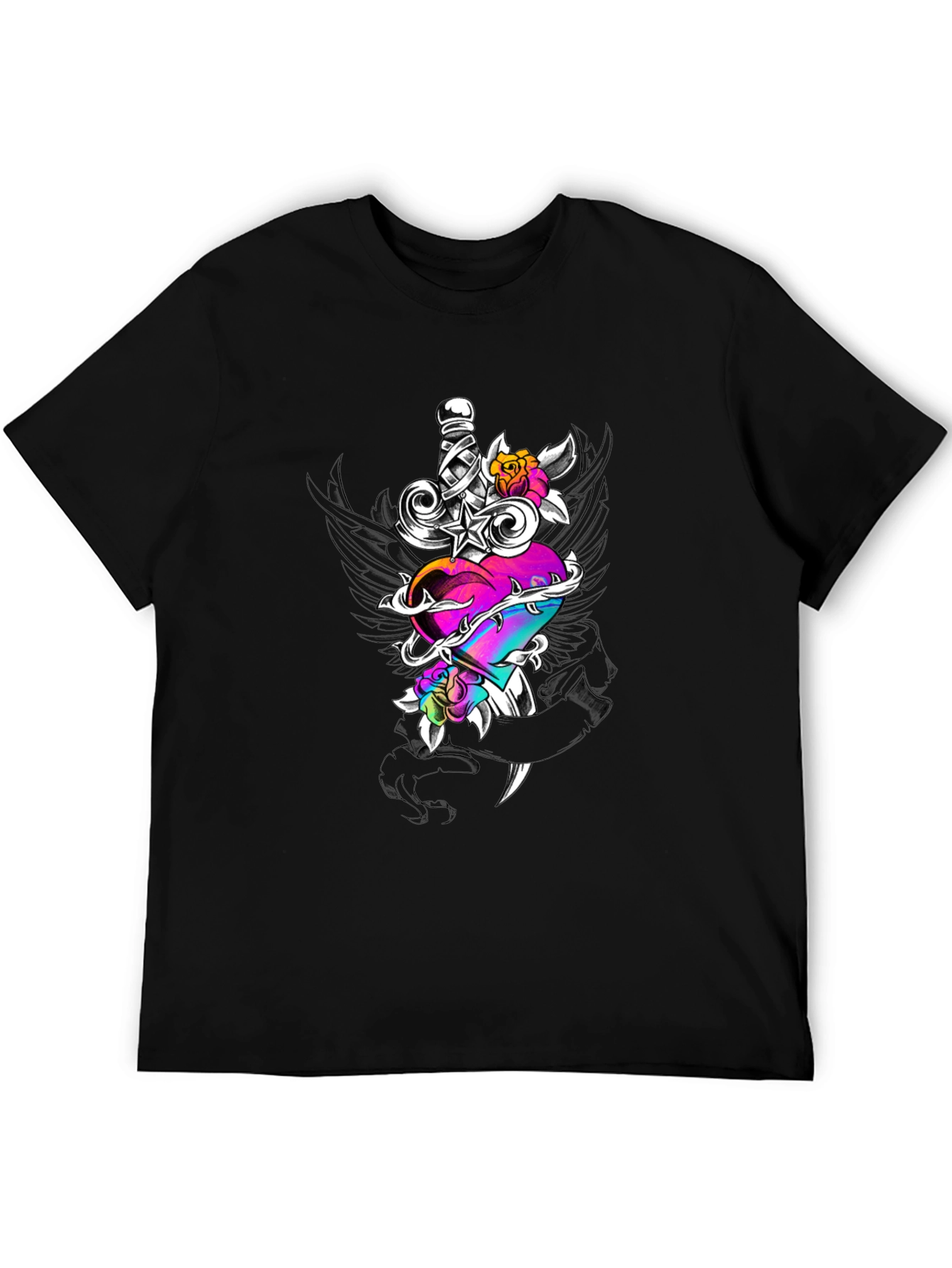 Black Heart & Dagger Graphic Tee - Black Unisex Shirt view 5