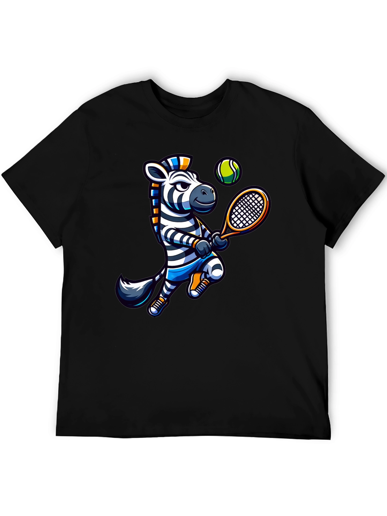 Black Zebra Tennis Graphic T-Shirt - Fun Animal Design view 5