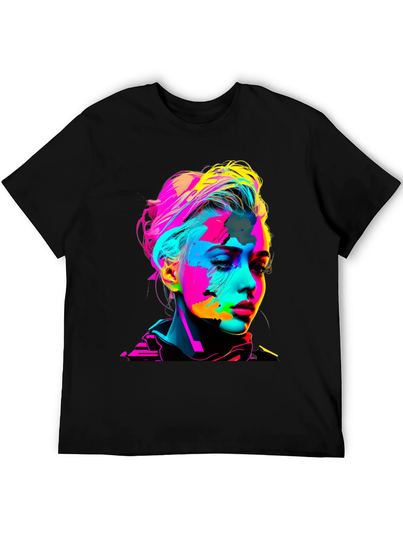 Black Pop Art Woman Graphic Black T-Shirt view 5
