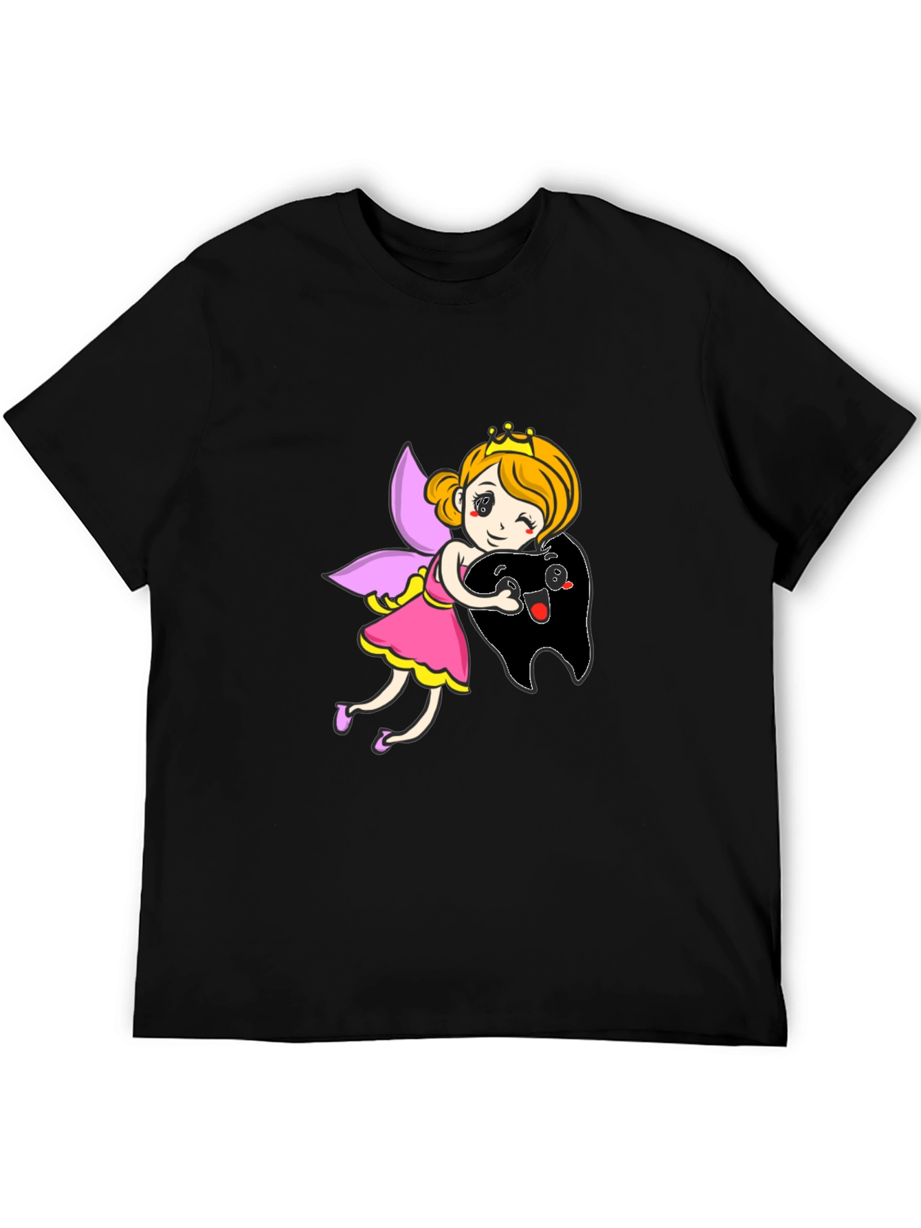 Black Tooth Fairy Hugging Tooth Graphic T-Shirt view 5