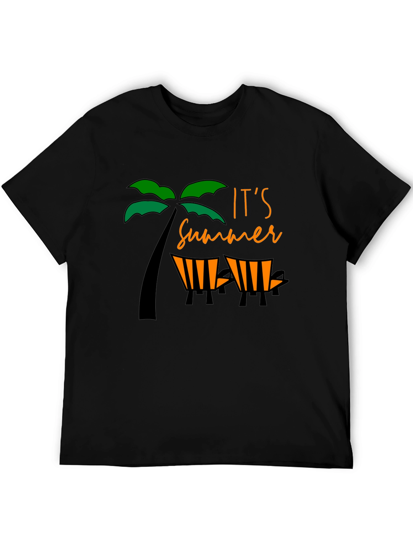 Black Summer Vibe Black T-Shirt - Palm Tree & Beach Chair Design view 5