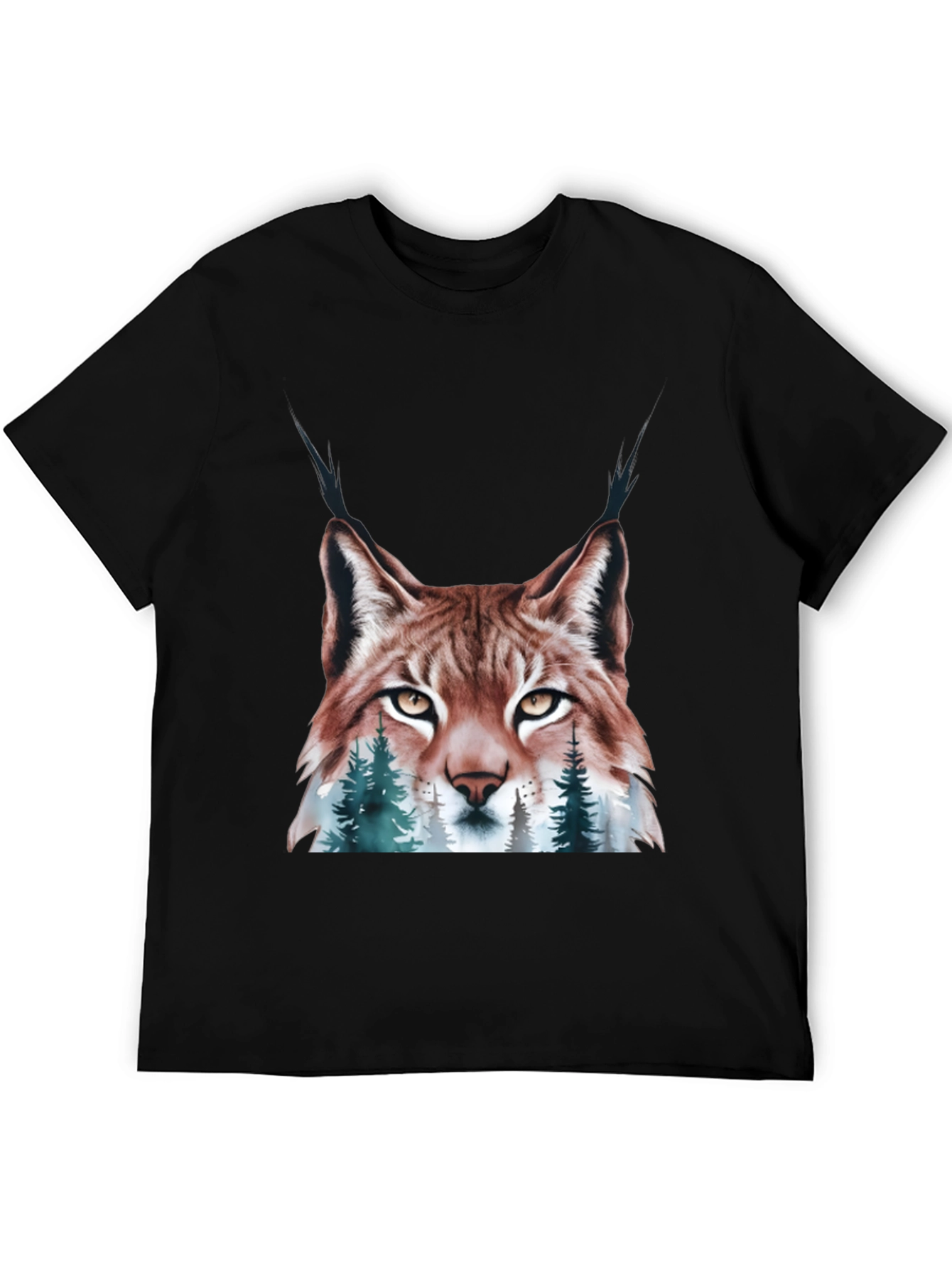 Black Lynx & Forest Graphic Print T-Shirt - Nature Inspired Tee view 5