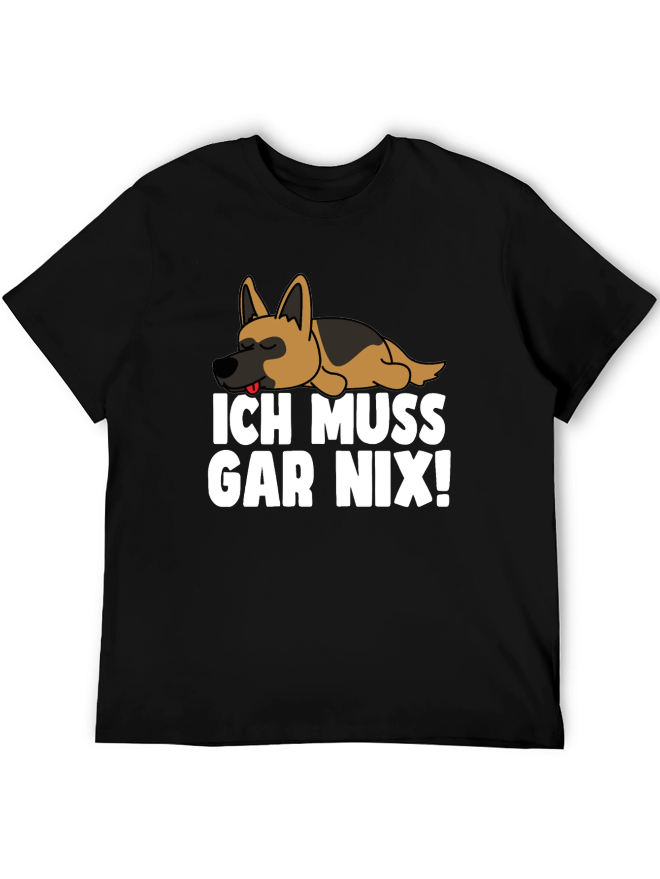 Black Ich Muss Gar Nix! T-Shirt with Sleeping German Shepherd view 5