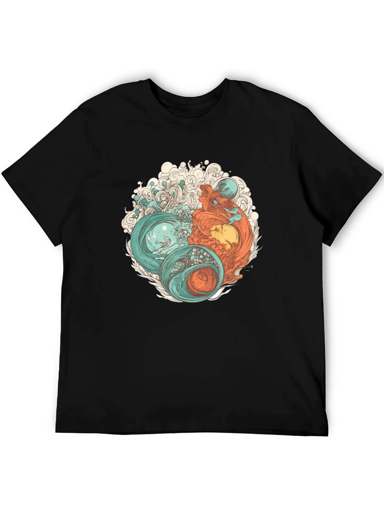 Black Yin Yang Sea Graphic Tee - Soft Cotton Blend view 5