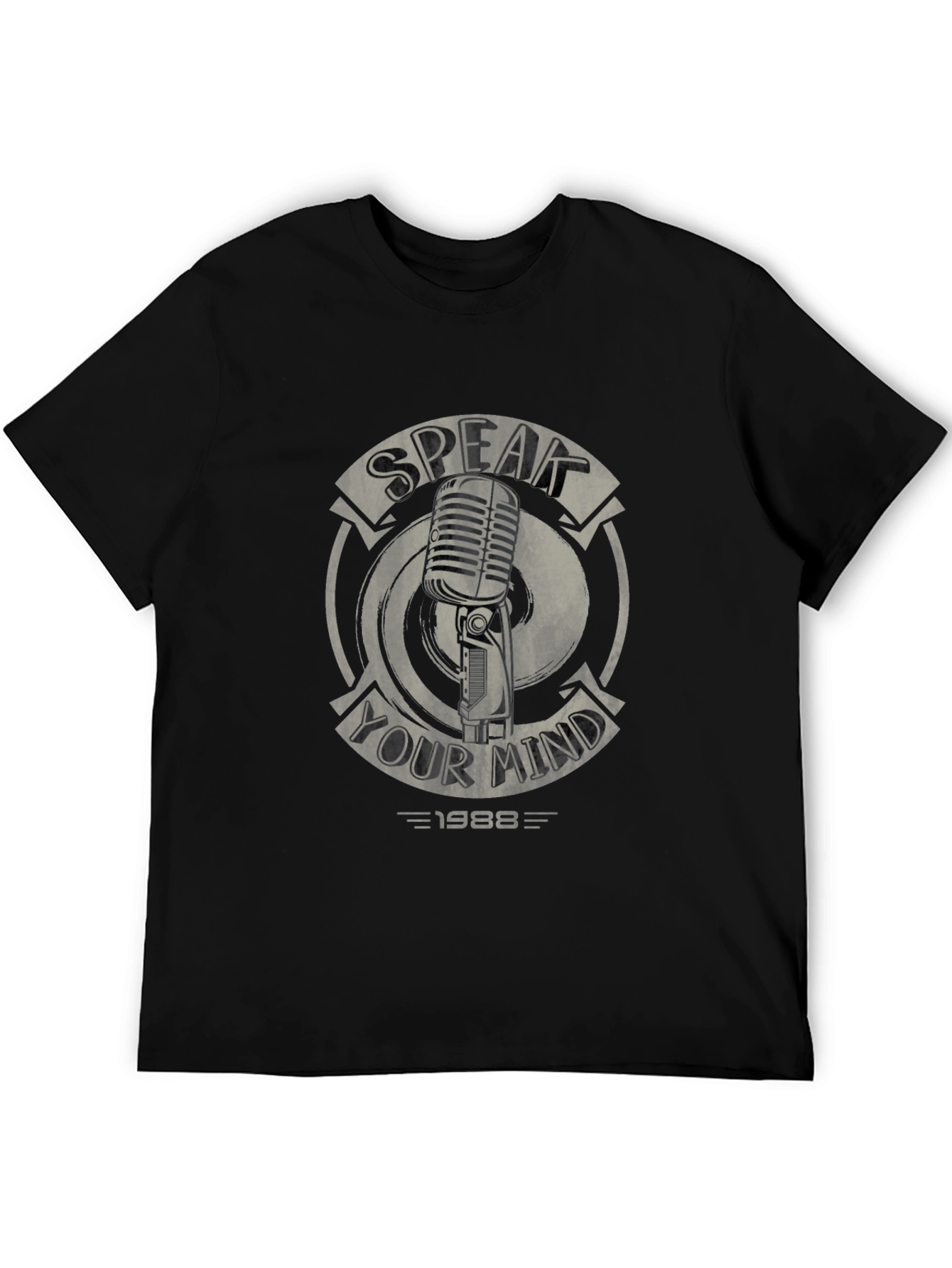 Black Speak Your Mind Graphic Tee - Retro Microphone Design view 5