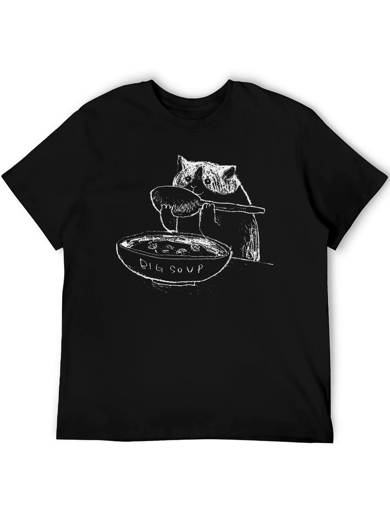 Black Big Soup Cat Graphic Tee - Black Cotton Blend view 5