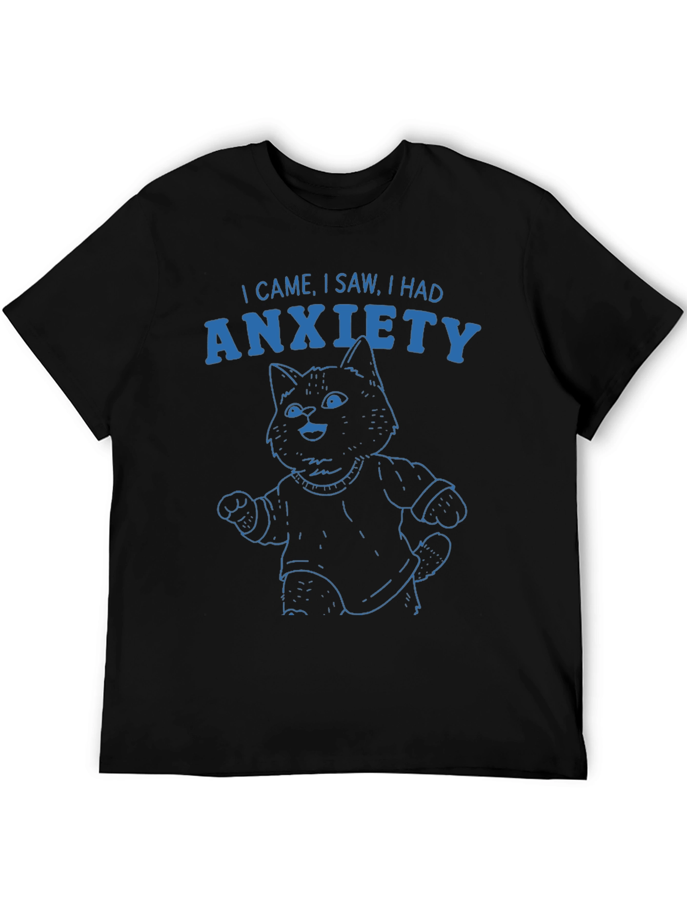 Black Anxiety Cat Graphic T-Shirt - Humorous Tee view 5