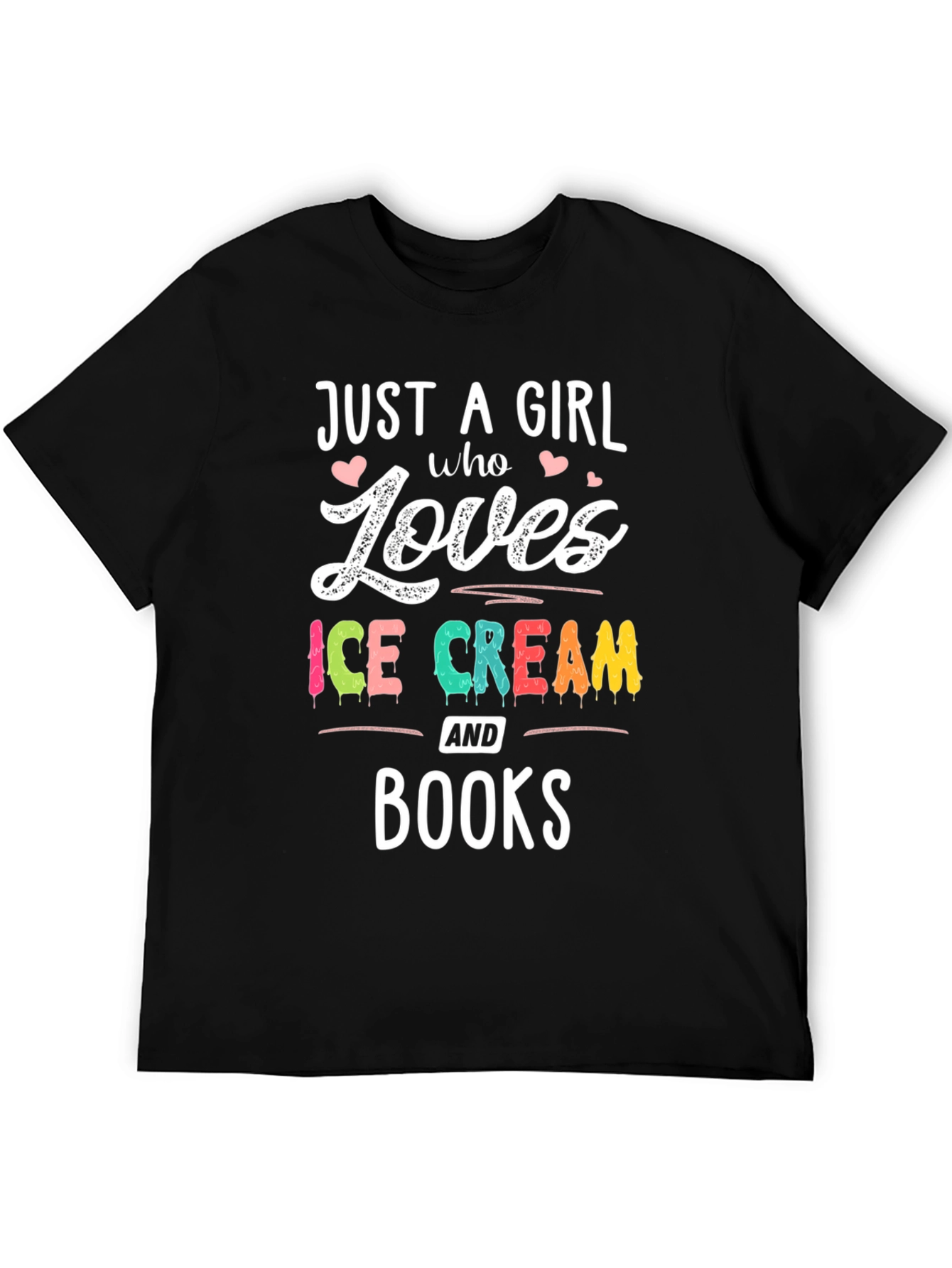 Black Just A Girl Who Loves Ice Cream & Books T-Shirt view 5