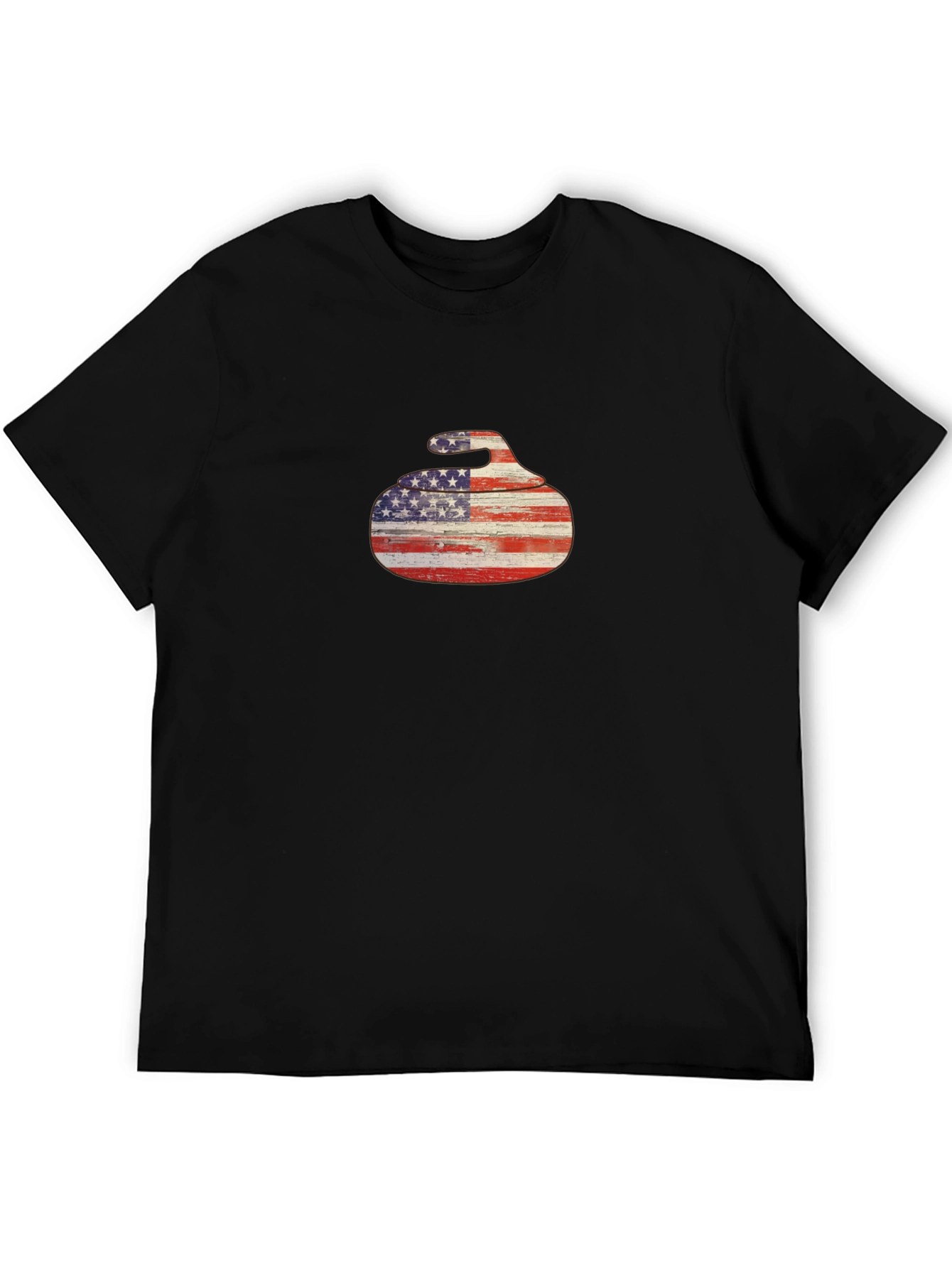 Black USA Flag Curling Stone Black T-Shirt view 5