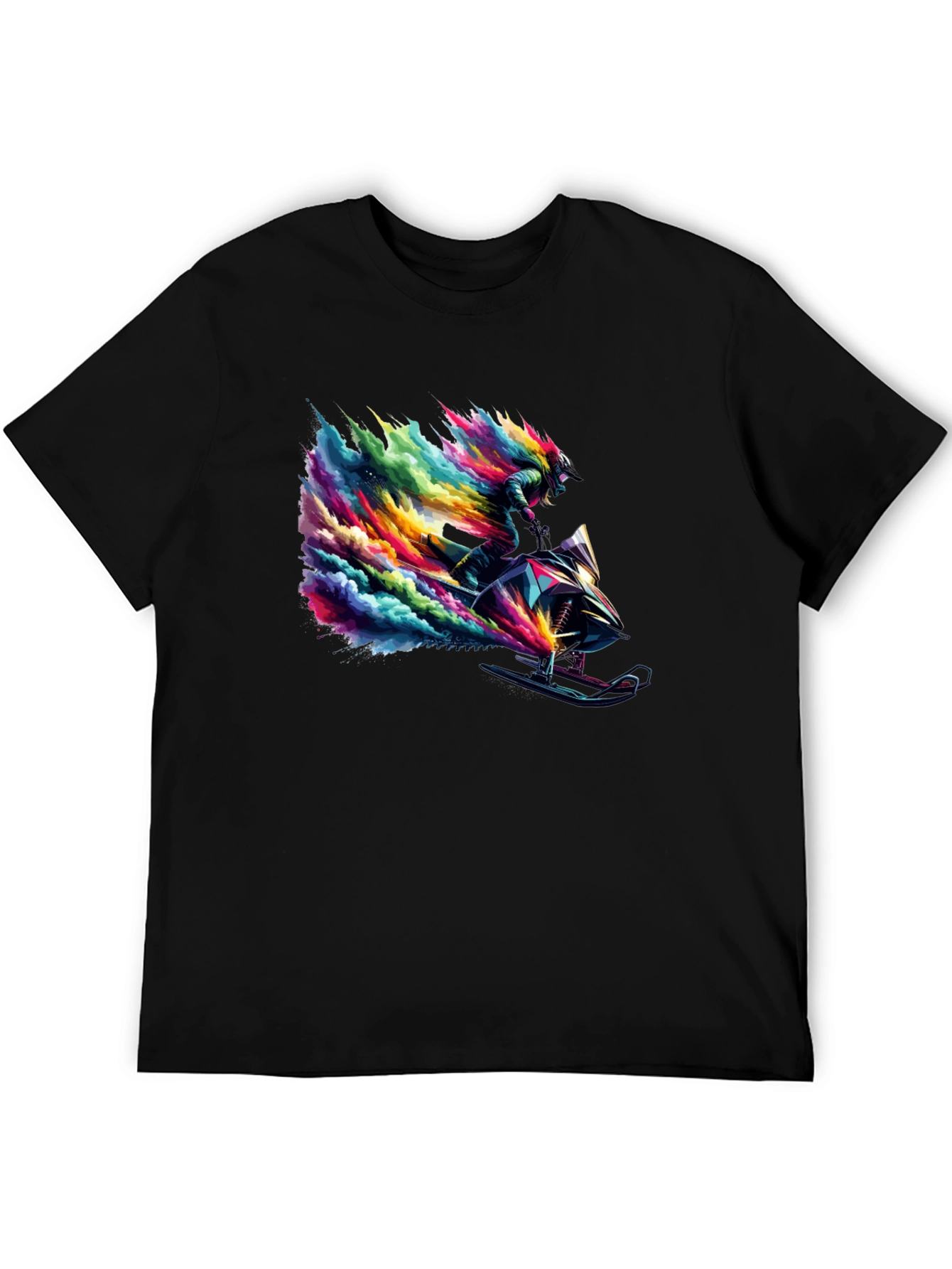 Black Colorful Snowmobile Rider Graphic Tee - Cool Design view 5