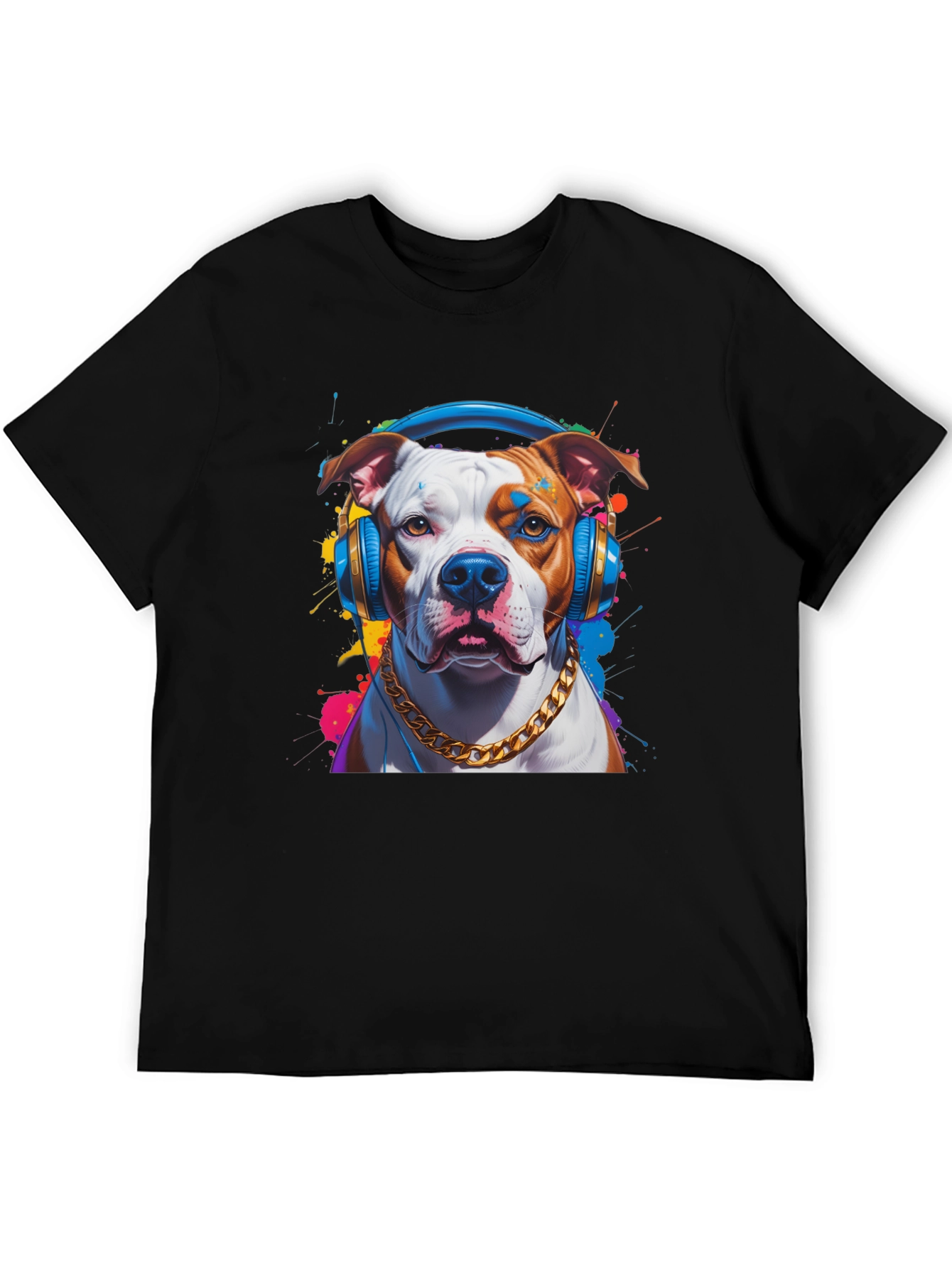 Black Dog with Headphones Graphic T-Shirt view 5