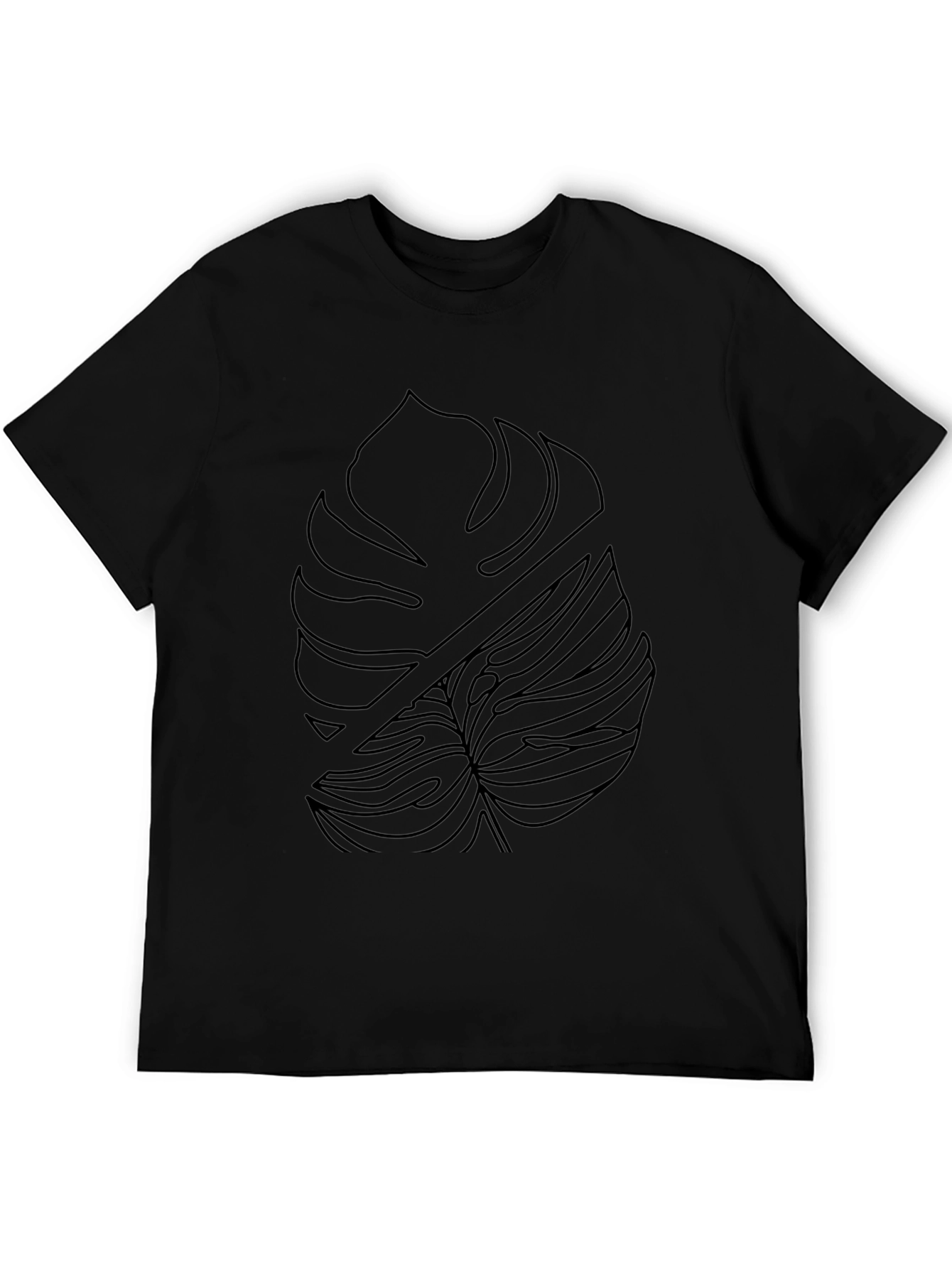 Black Modern Monstera Leaf Graphic Tee - Black view 5