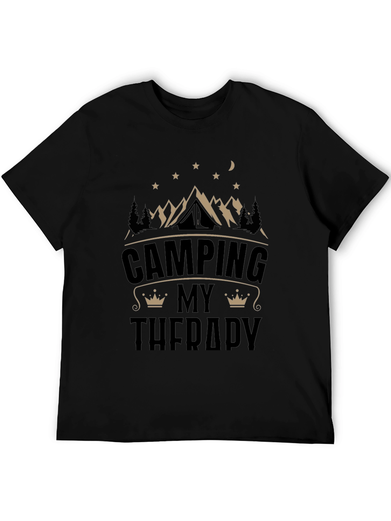 Black Camping My Therapy T-Shirt Black Cotton Crew Neck view 5