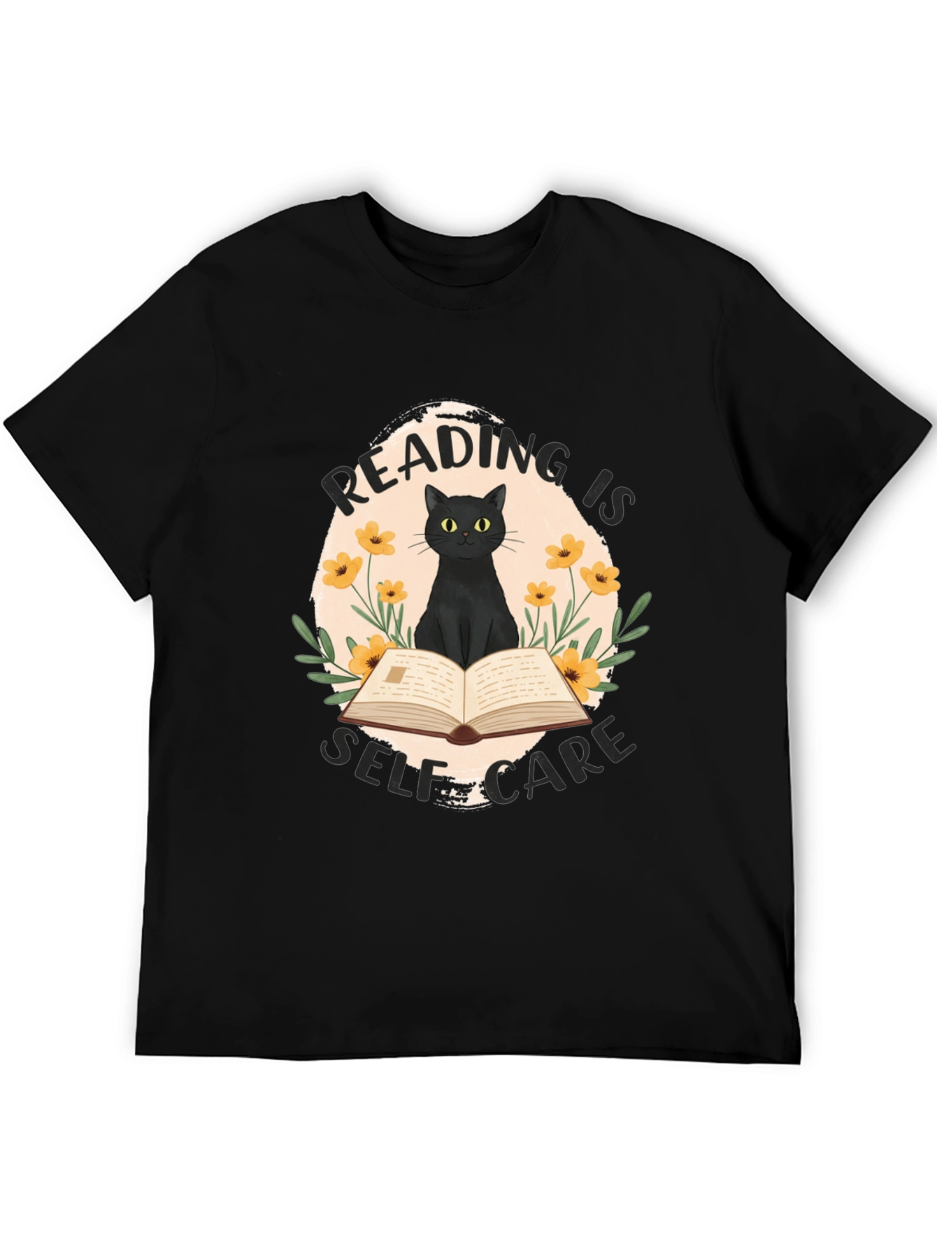 Black Reading is Self-Care Cat Graphic T-Shirt view 5