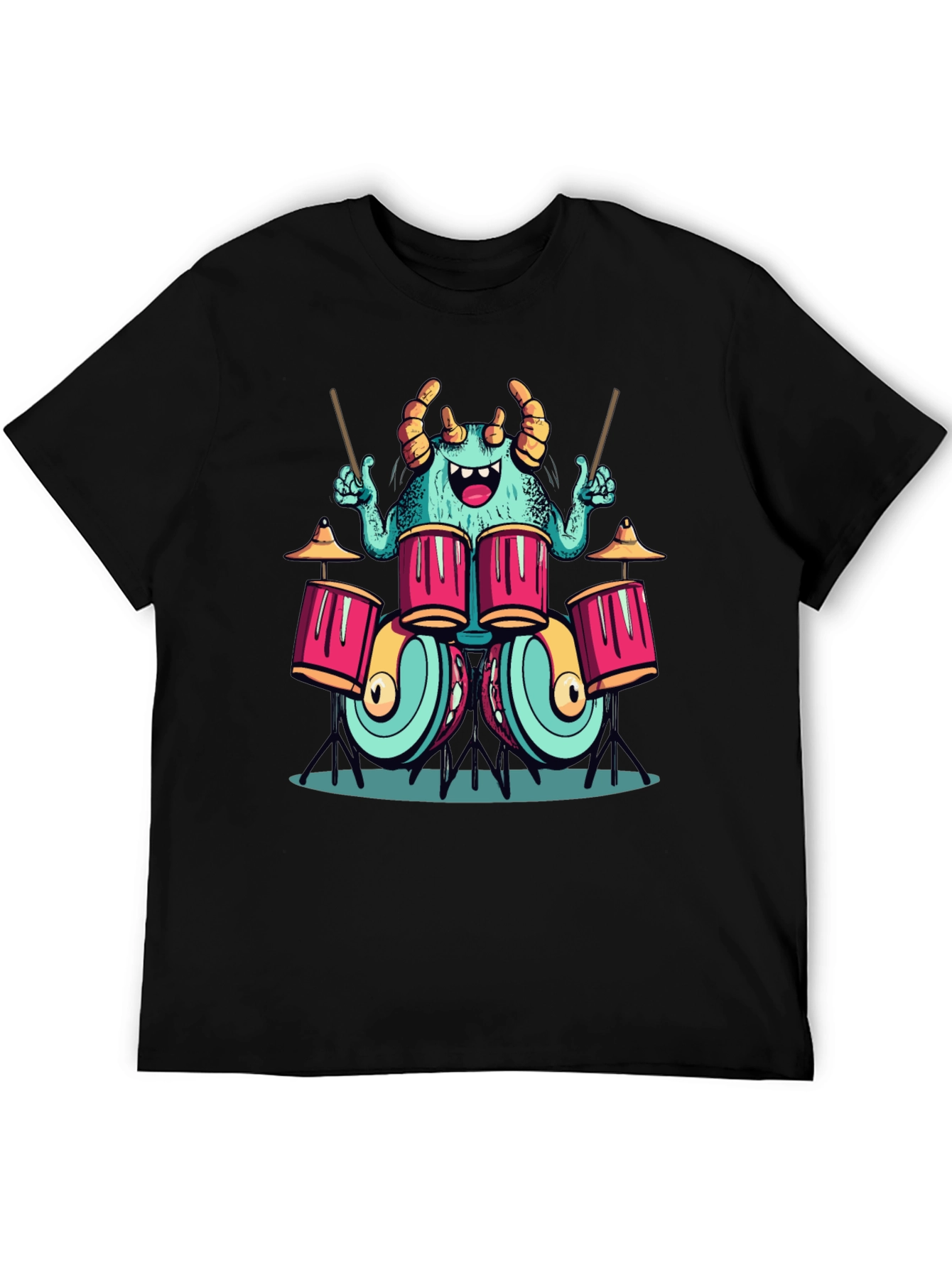 Black Monster Drummer Graphic Tee - Black Cotton T-Shirt view 5