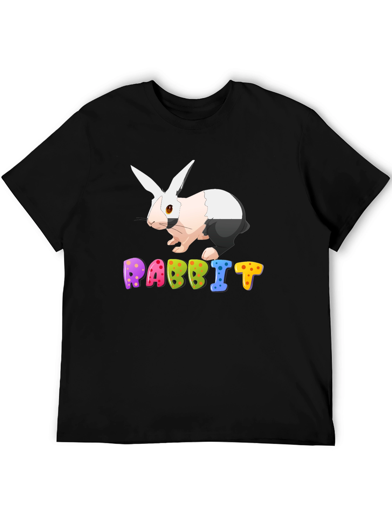 Black Rabbit Graphic Tee - Colorful Cartoon Bunny T-Shirt view 5