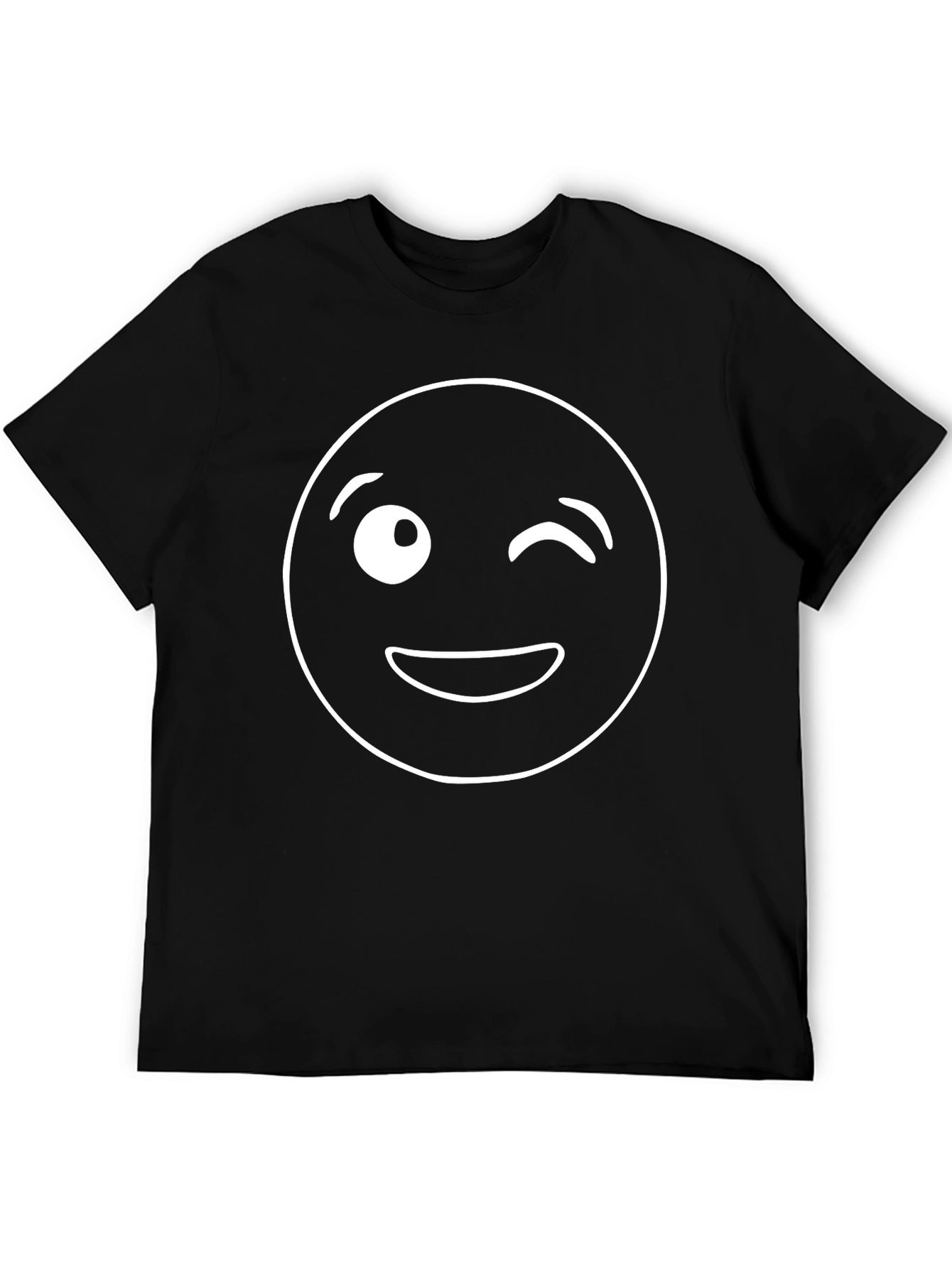 Black Winking Emoji Graphic Tee - Black Cotton T-Shirt view 5