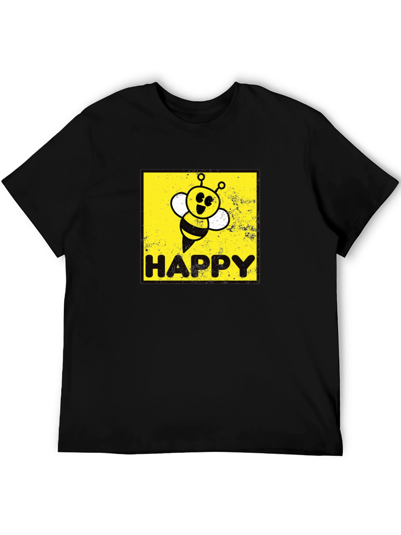Black Happy Bee Graphic Tee - Black Cotton Blend view 5