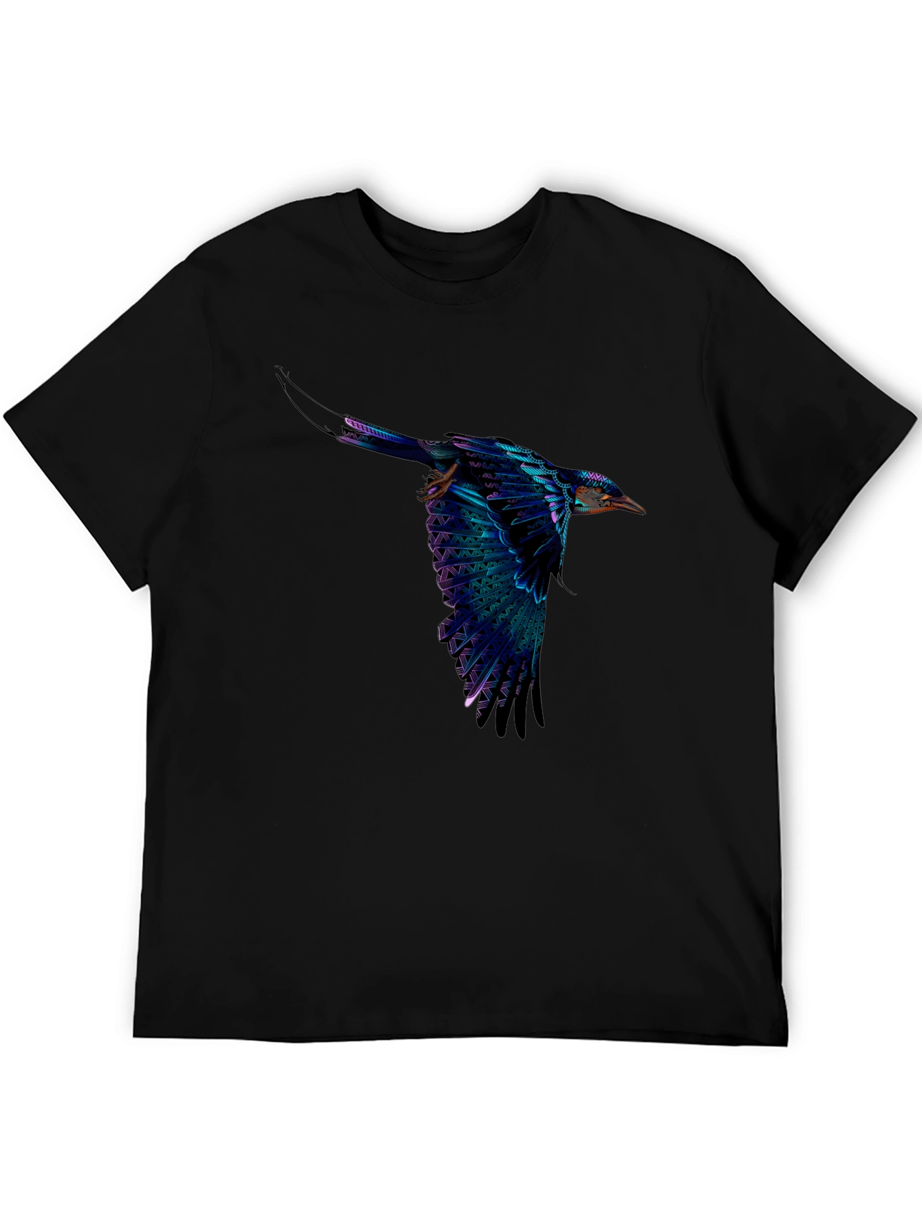 Black Vivid Flying Bird Graphic Black T-Shirt view 5