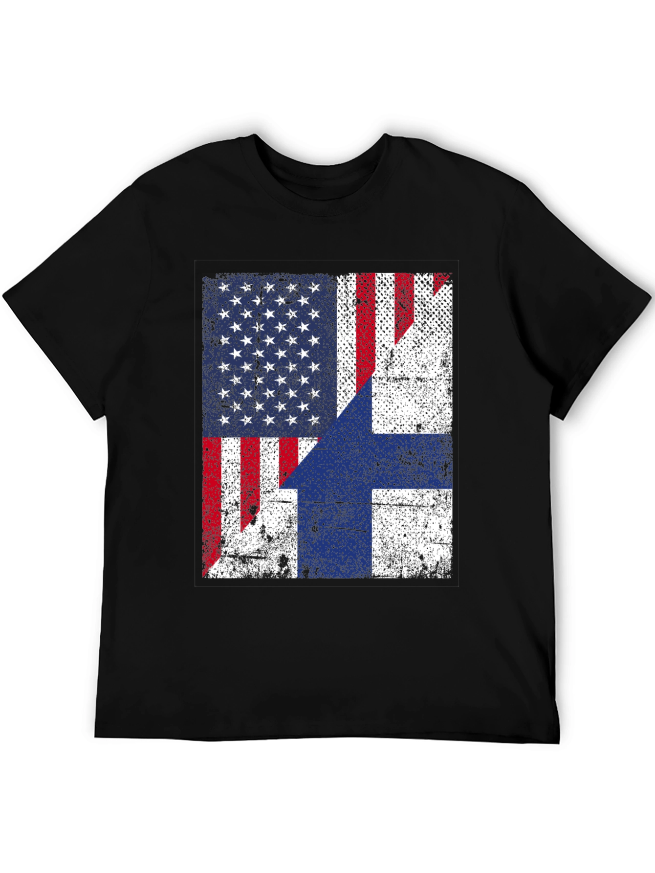 Black USA Finland Flag Graphic Print T-Shirt view 5