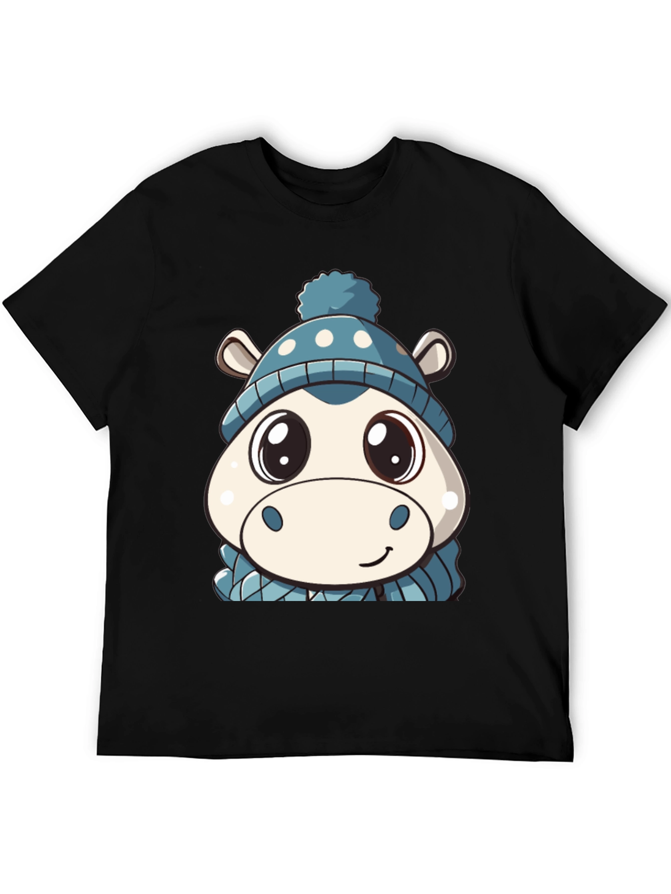 Black Cute Hippo in Hat Graphic Black T-Shirt view 5