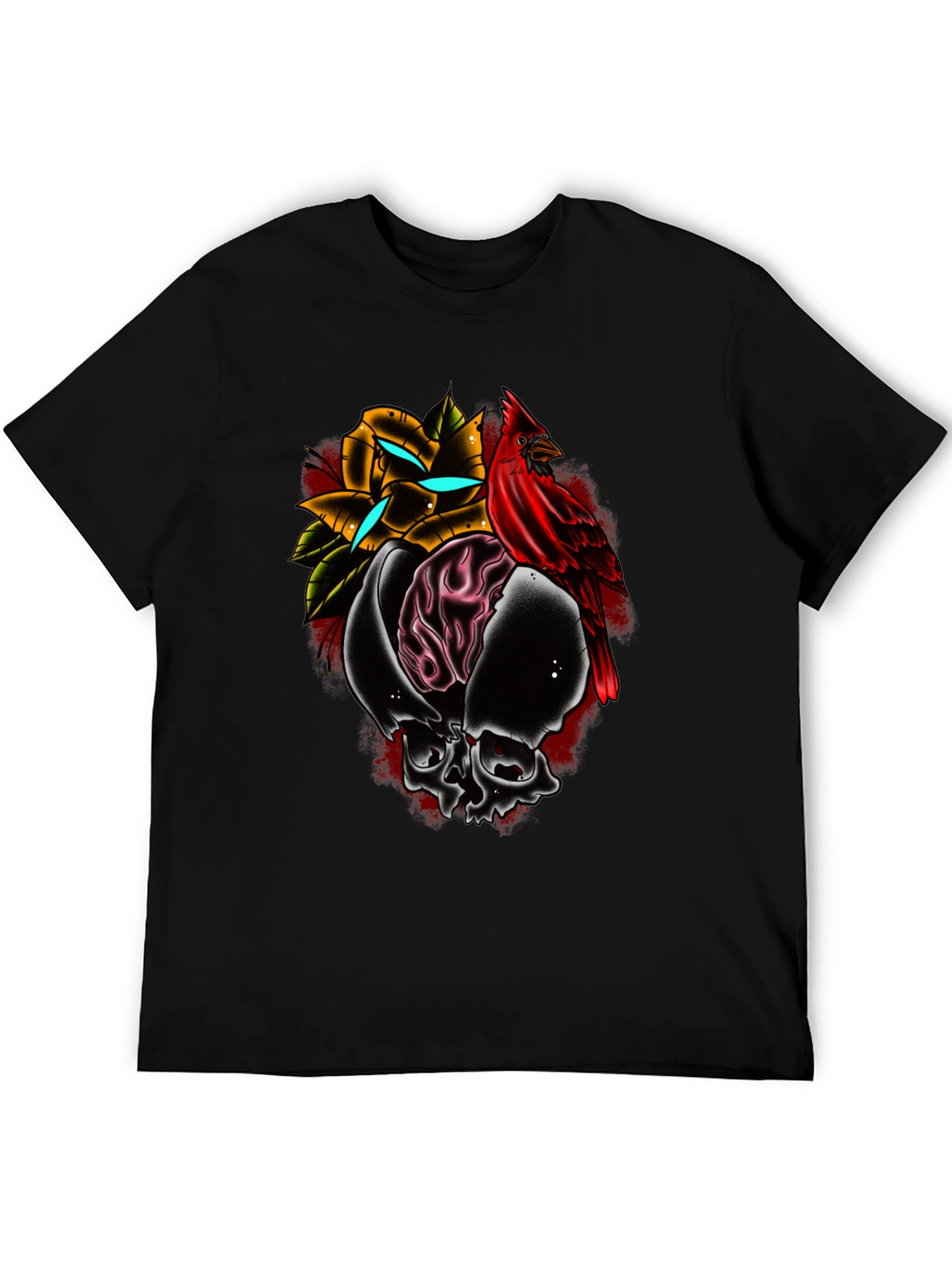 Black Skull Rose Cardinal Graphic Tee - Edgy Menswear view 5