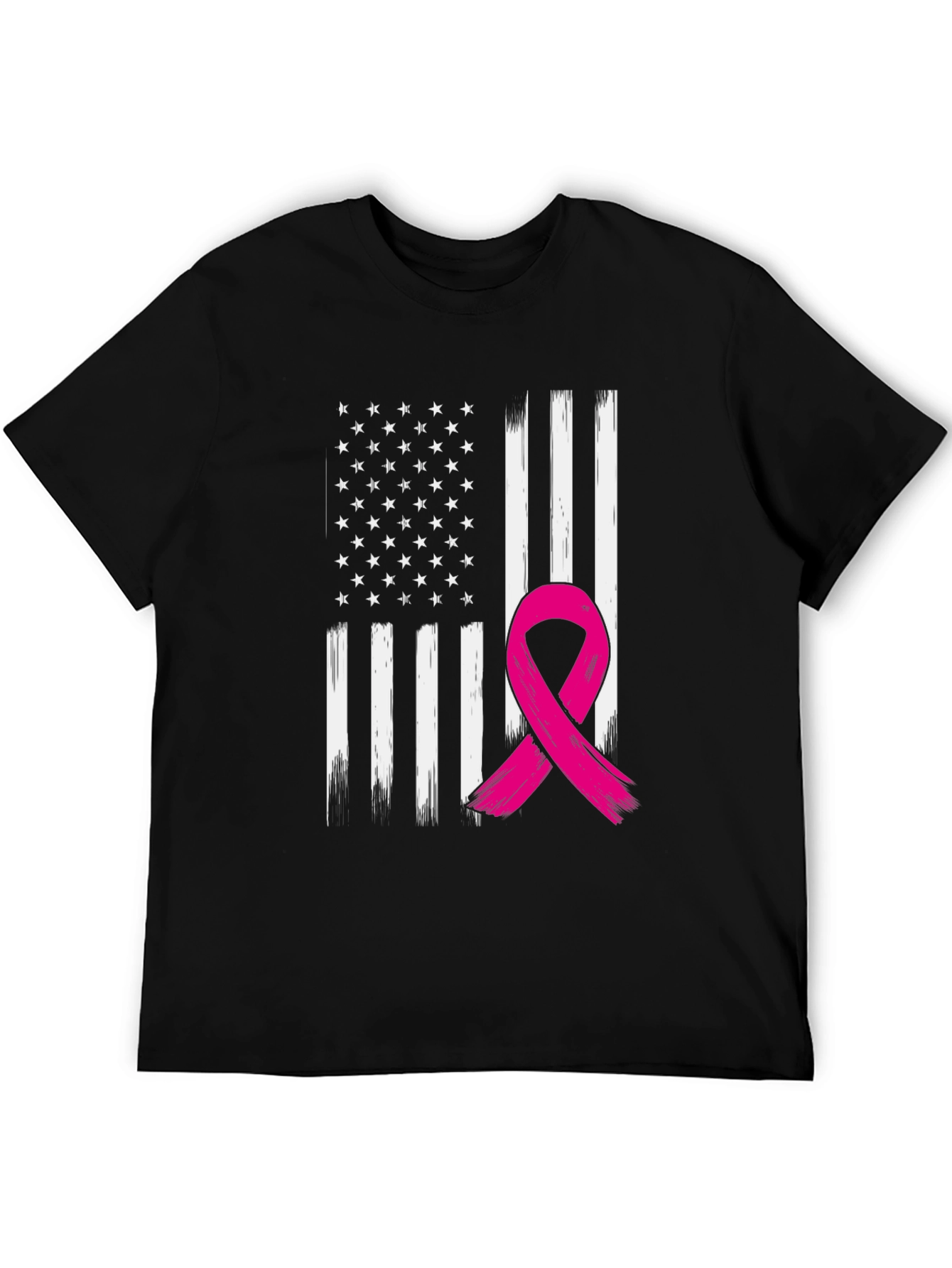 Black American Flag Breast Cancer Awareness T-Shirt view 5