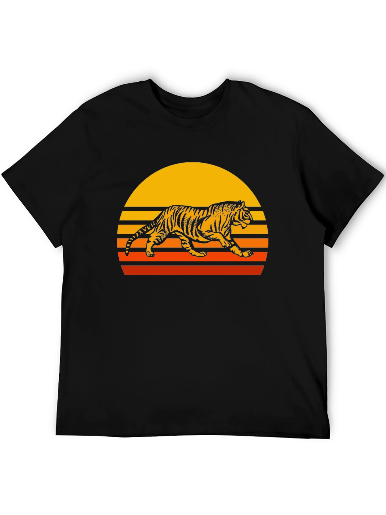 Black Retro Tiger Graphic Tee - Vintage Style Men's T-Shirt view 5