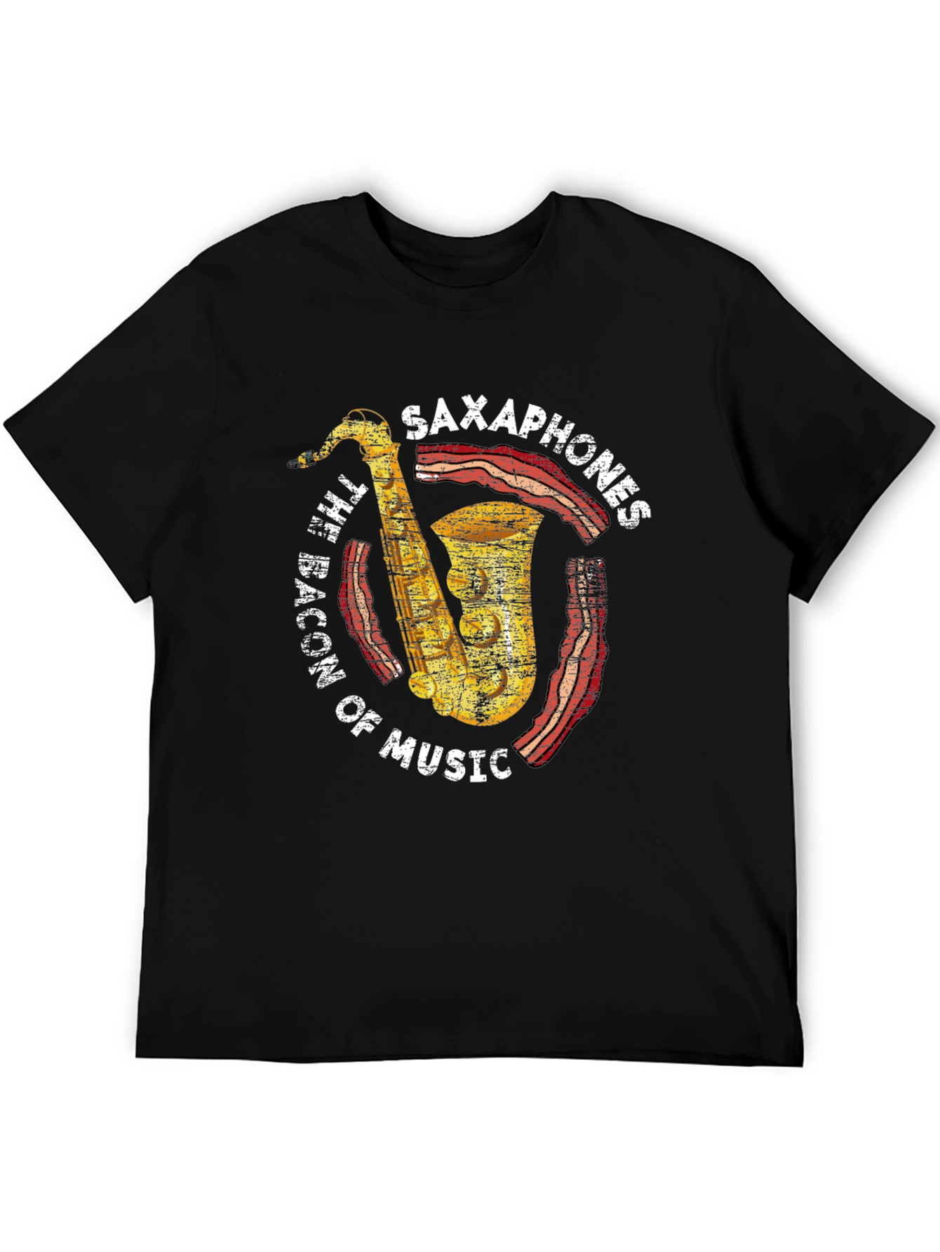 Black Saxophones Bacon of Music Graphic T-Shirt view 5
