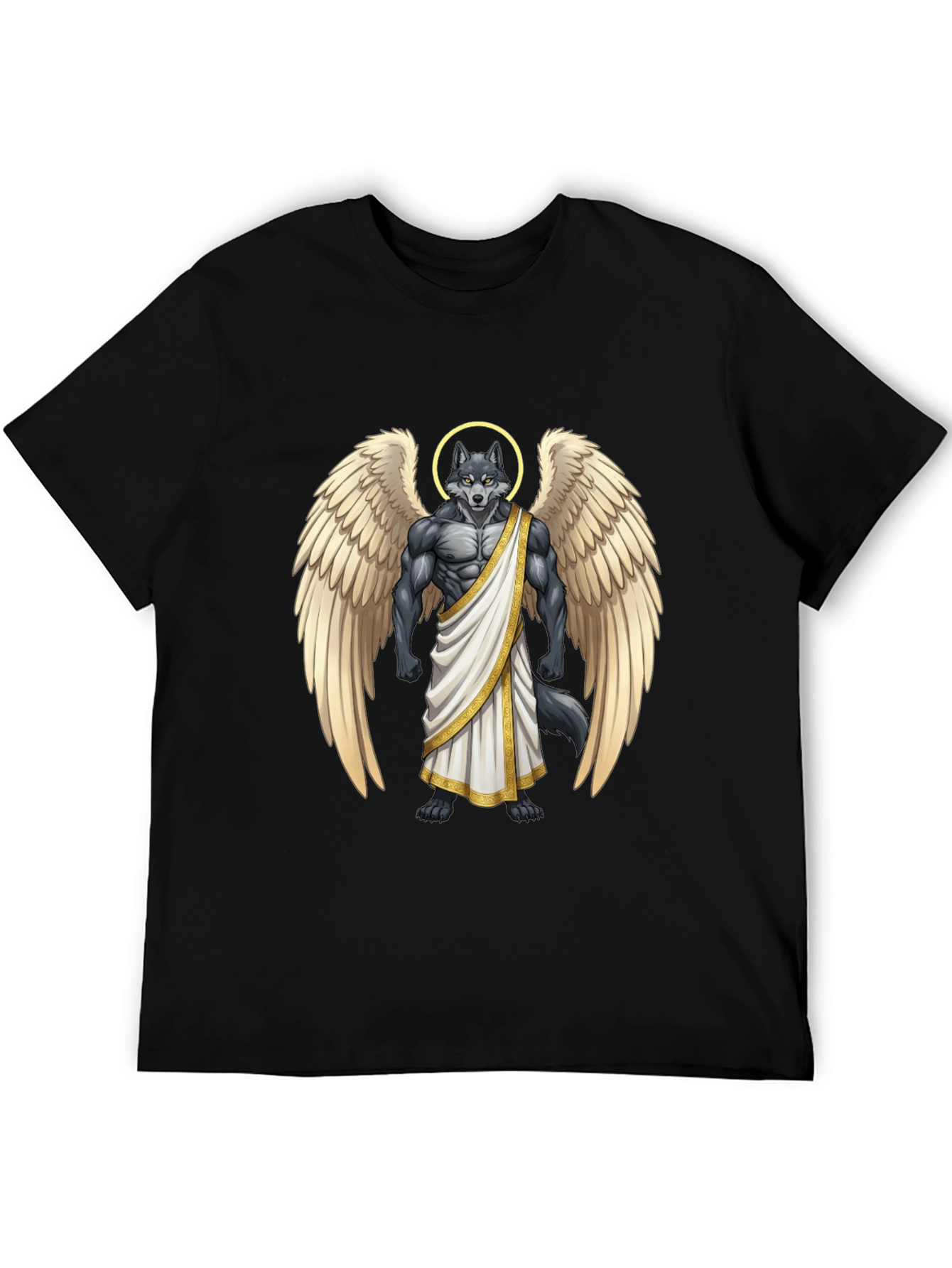 Black Angel Wolf Graphic Tee - Black Cotton T-Shirt view 5