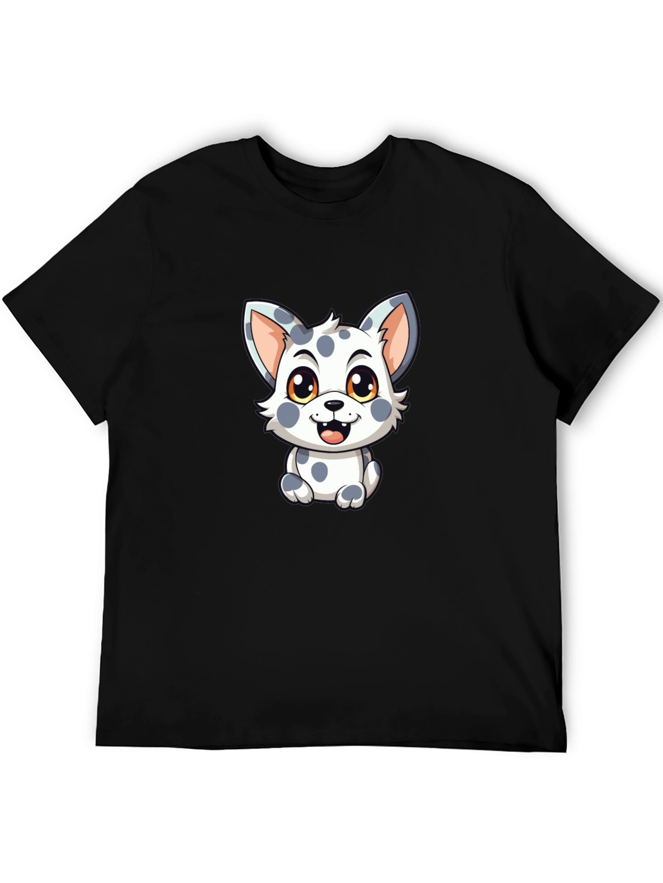 Black Cute Spotted Puppy Graphic Black T-Shirt view 5