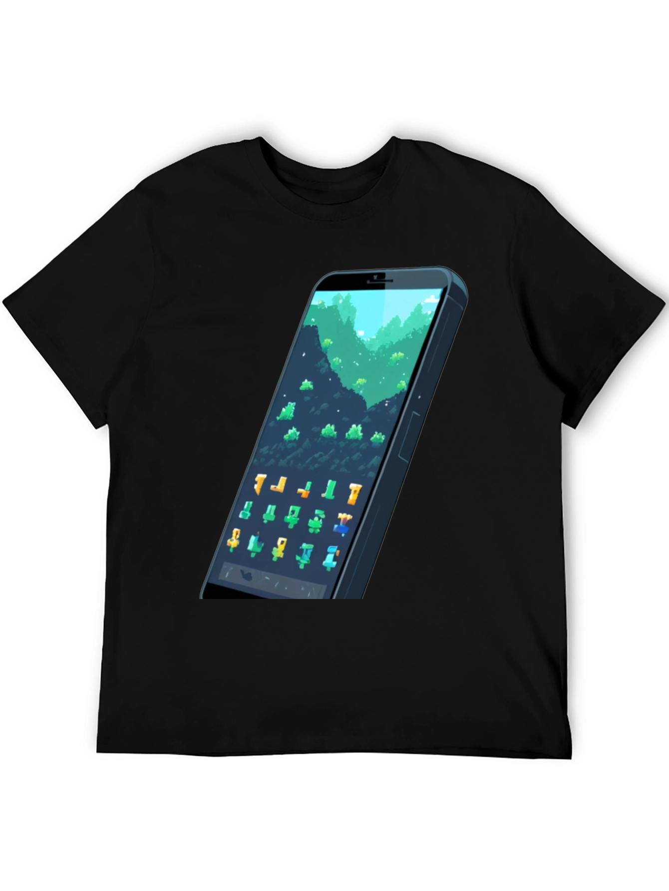 Black Pixel Phone T-Shirt - Gamer Style Tee view 5