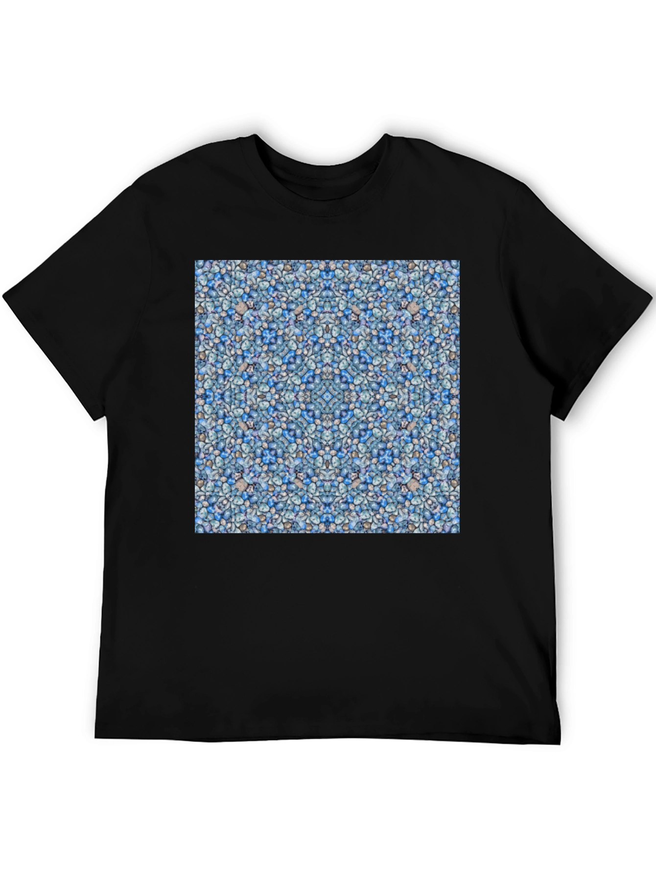 Black Blue Pebble Pattern Black T-Shirt view 5