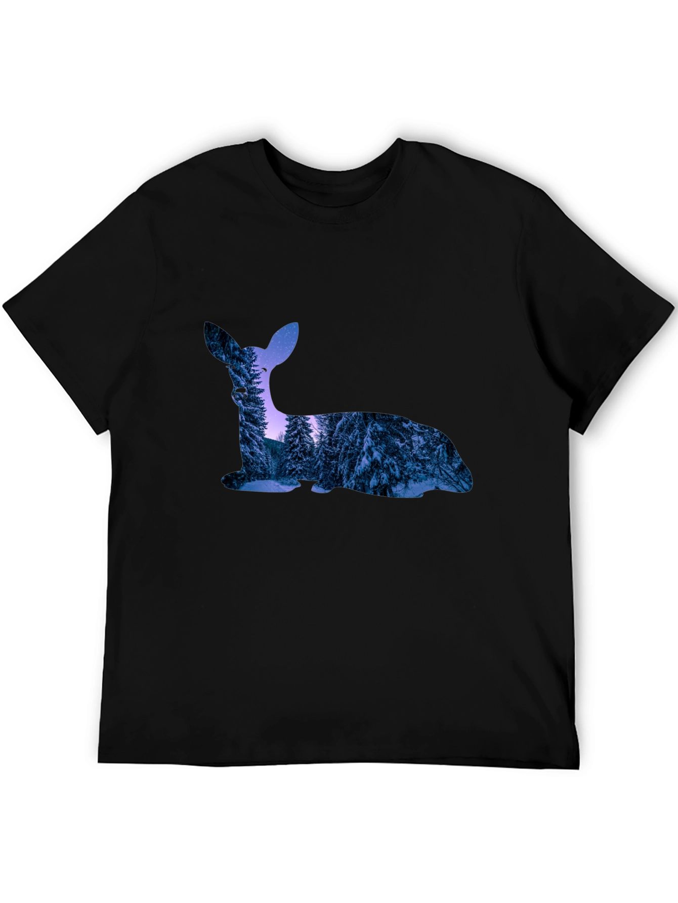 Black Deer Silhouette Winter Forest Graphic T-Shirt view 5