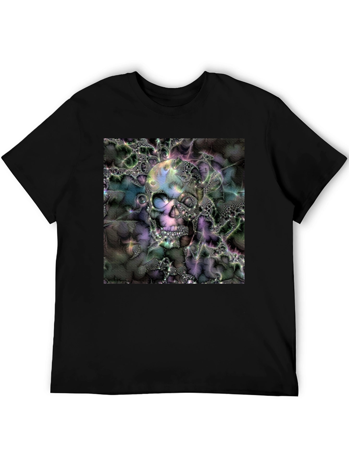 Black Skull Fractal Graphic Black T-Shirt view 5