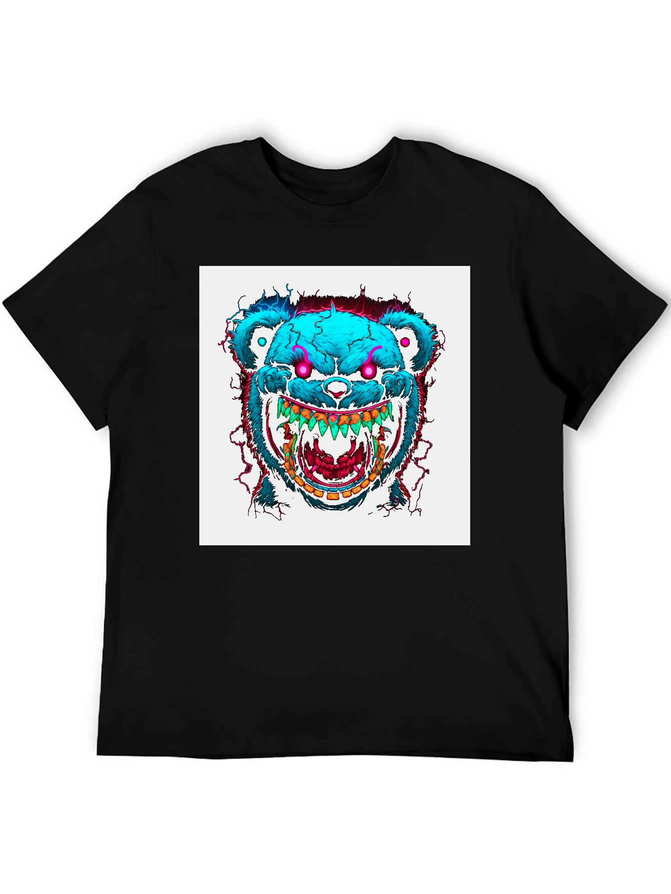 Black Men's Black T-Shirt with Graphic Bear Design view 5