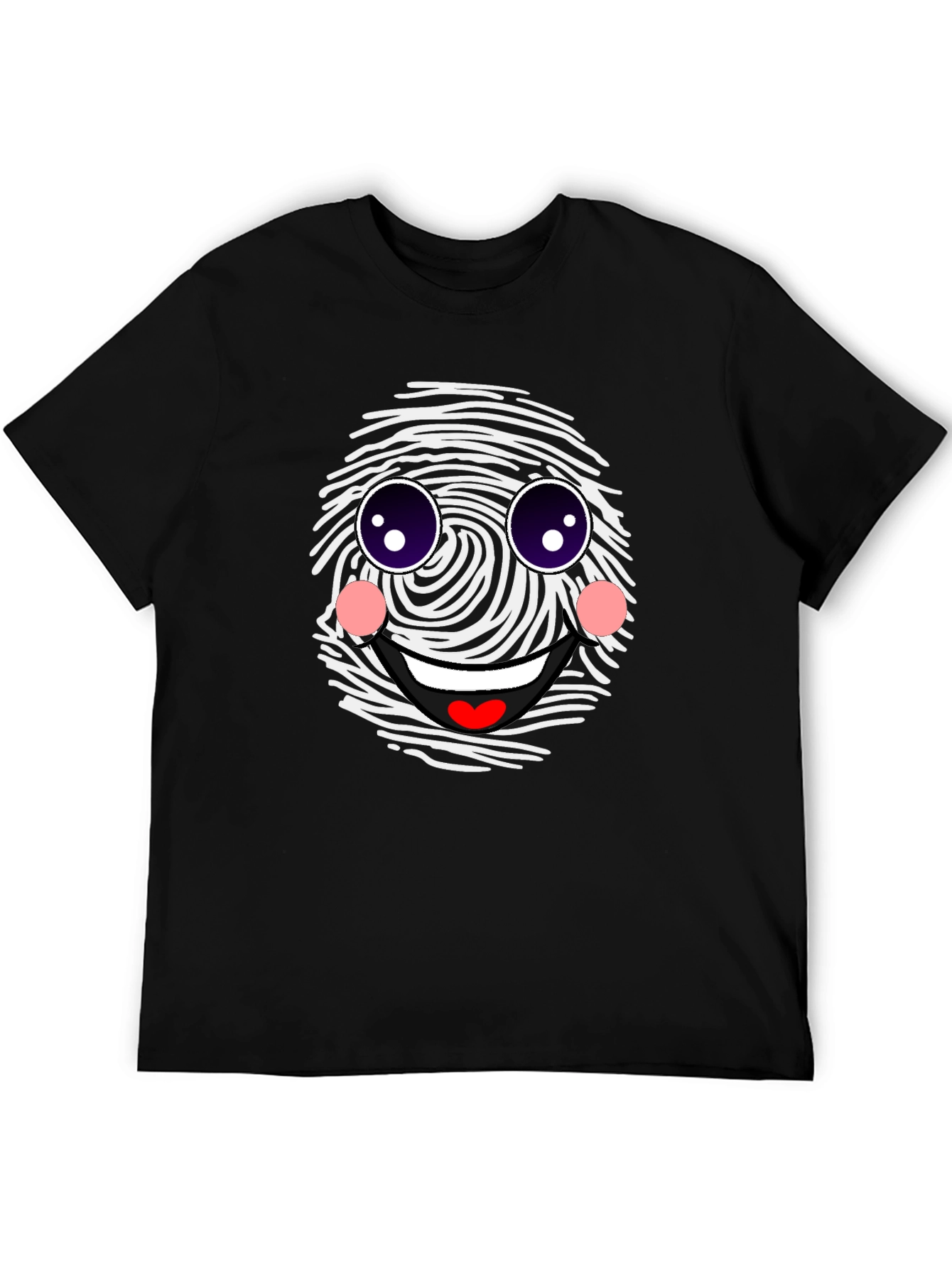Black Funny Fingerprint Face Graphic Tee - Black Casual Shirt view 5