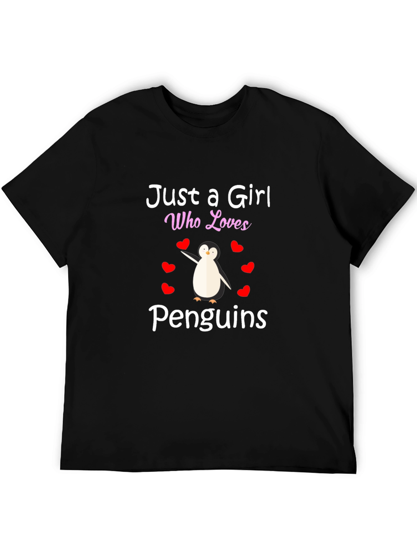 Black Just a Girl Who Loves Penguins T-Shirt view 5