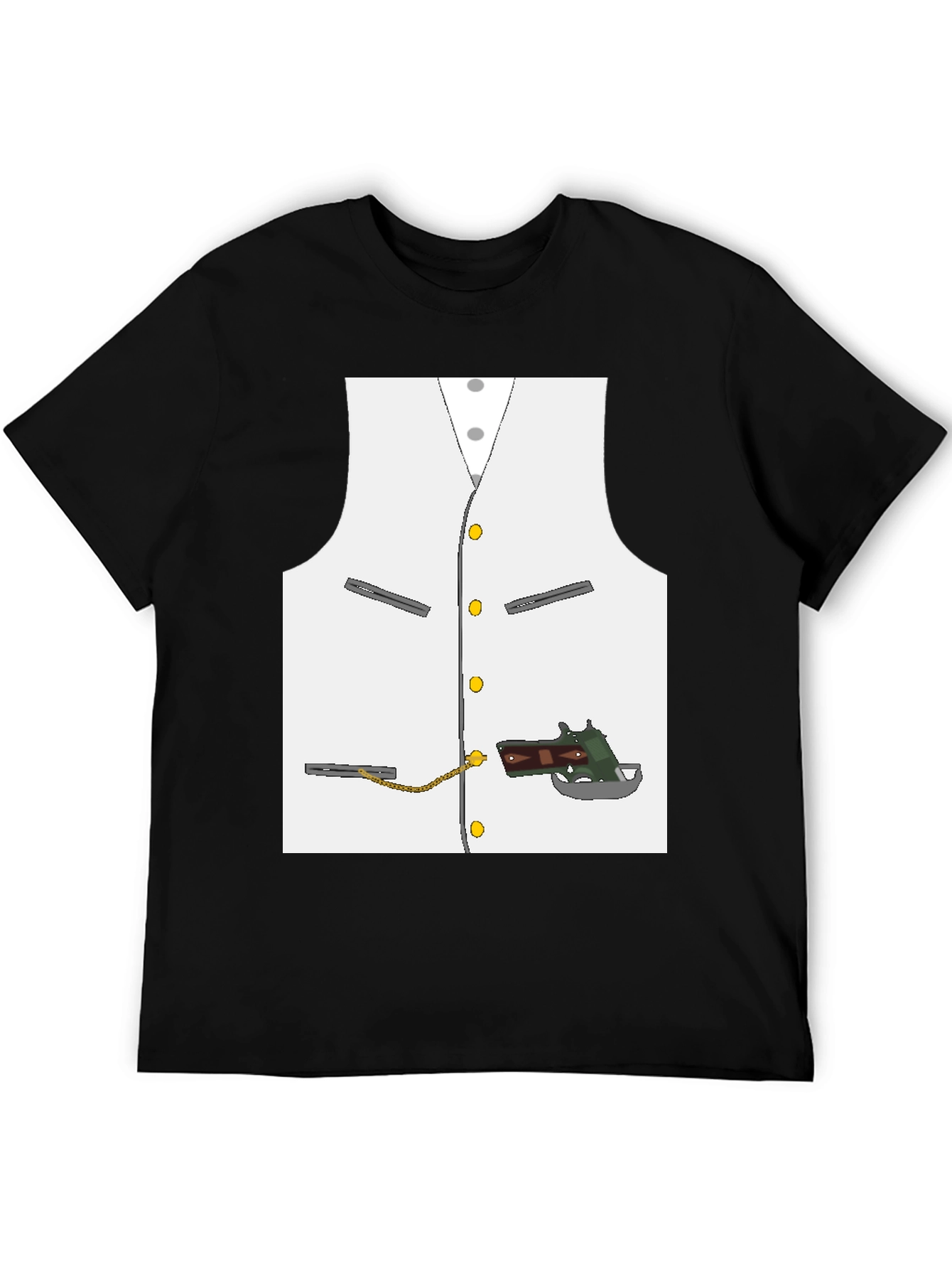 Black Novelty Vest & Gun Graphic T-Shirt view 5