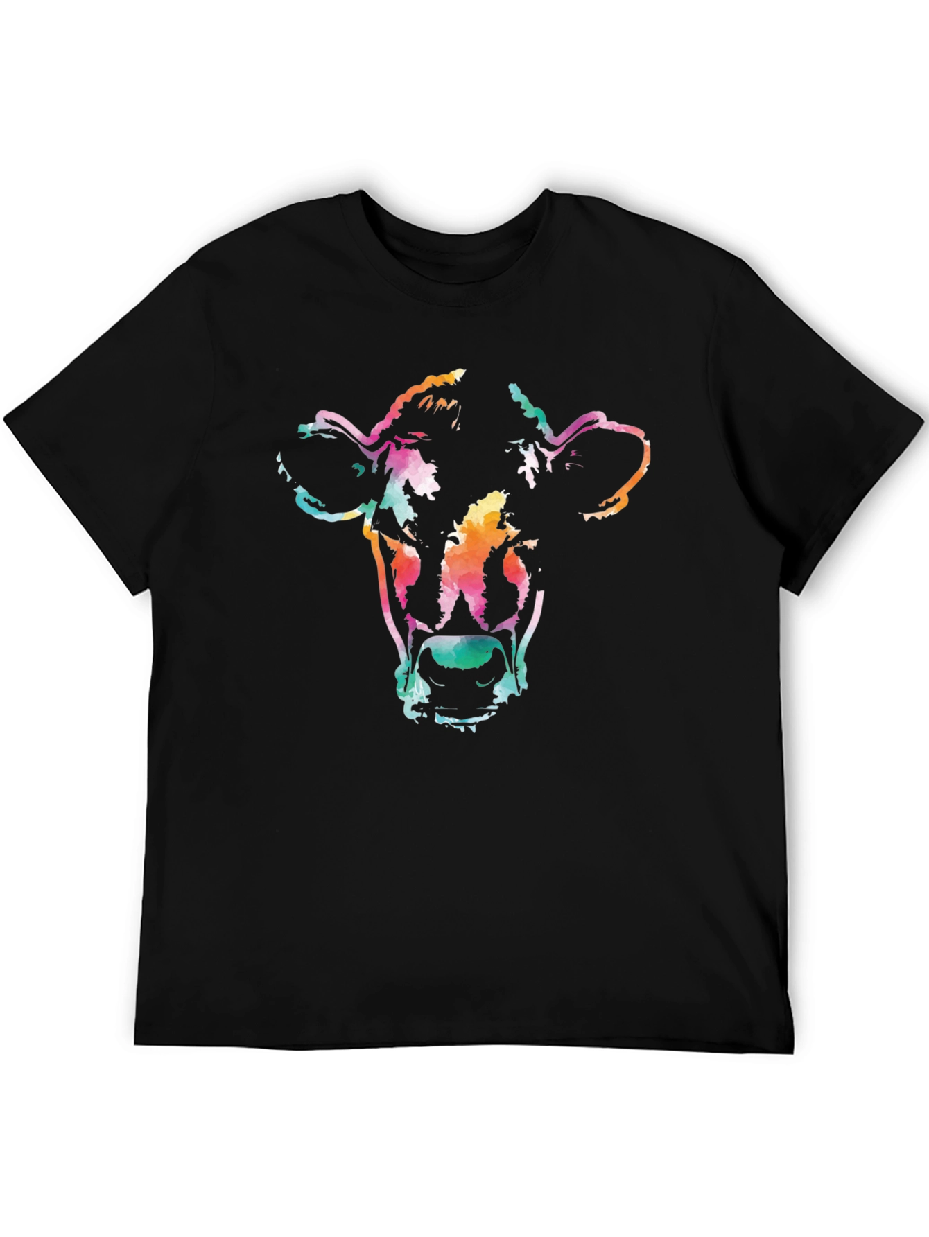Black Vibrant Cow Graphic Tee - Unisex Black T-Shirt view 5