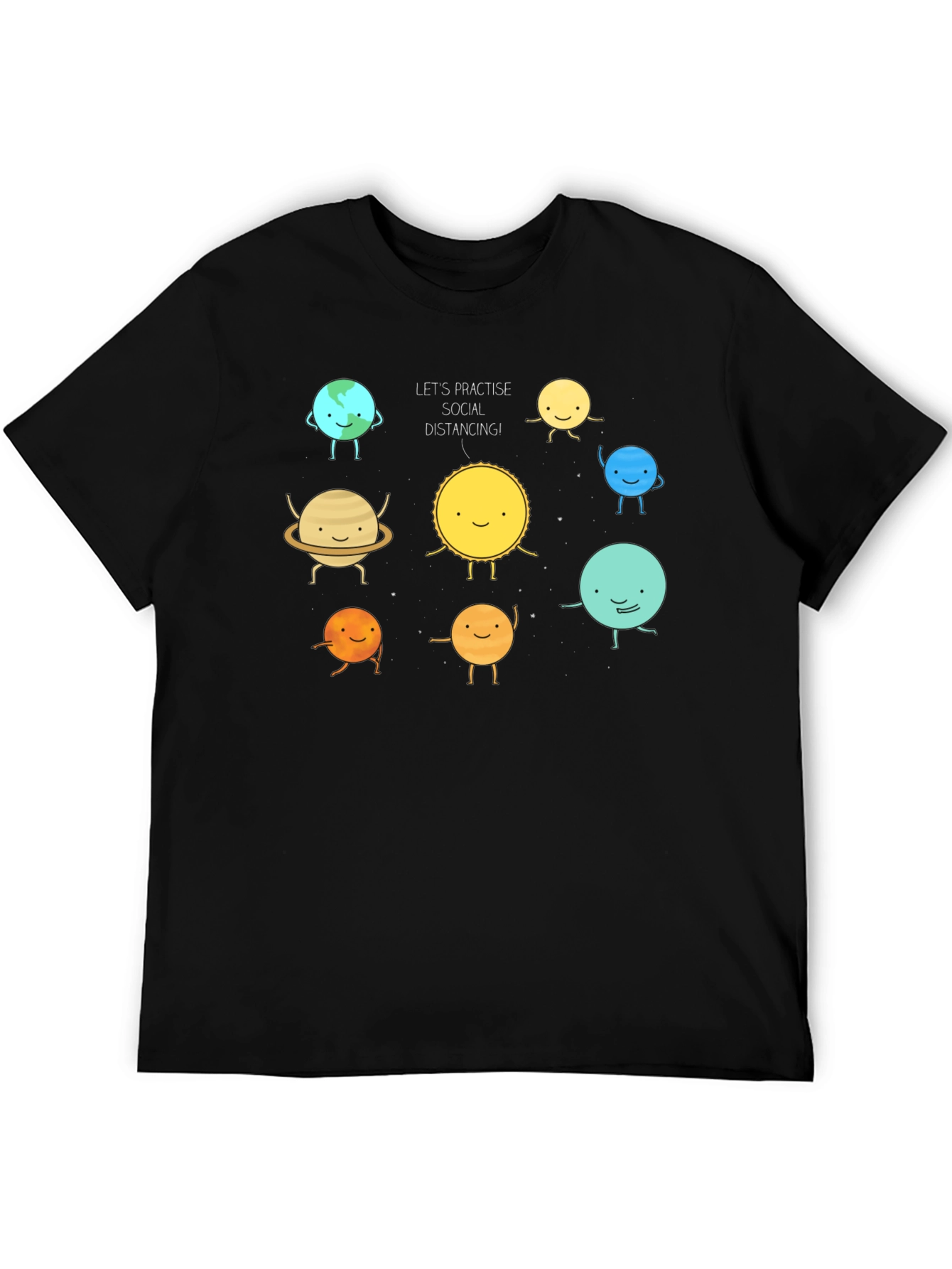 Black Social Distancing Planets Graphic Black T-Shirt view 5
