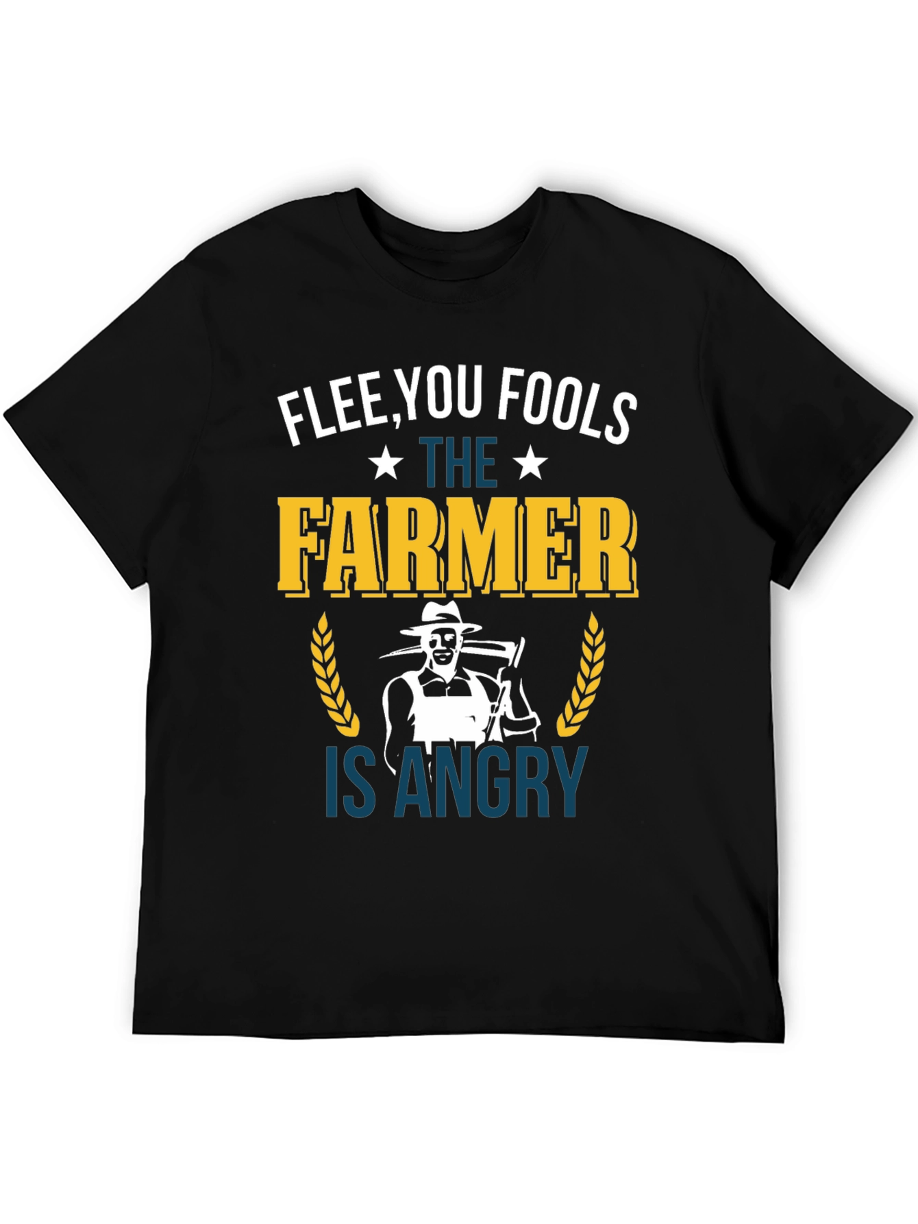 Black Flee You Fools Angry Farmer T-Shirt view 5