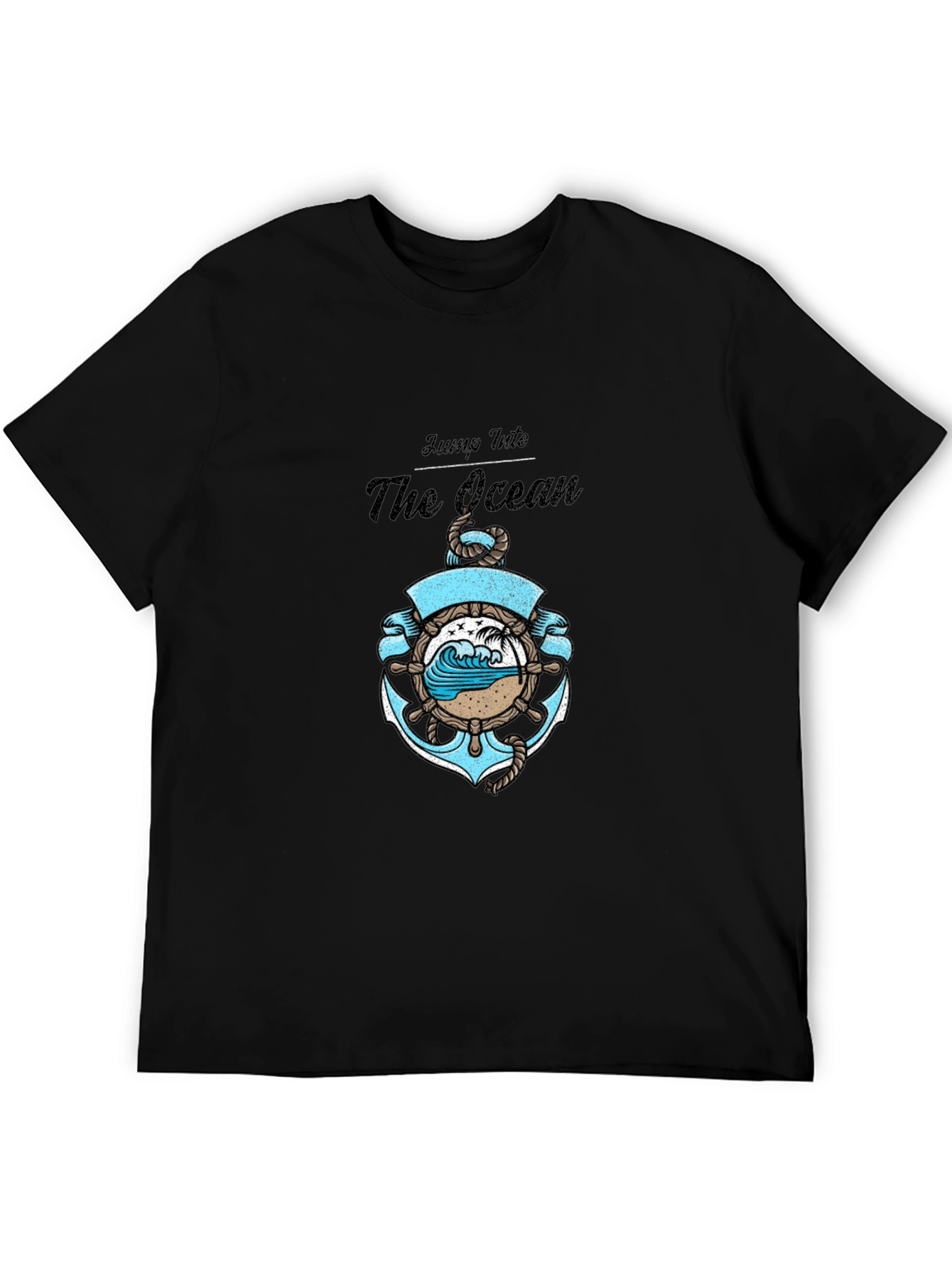 Black Jump Into the Ocean Black Graphic T-Shirt view 5