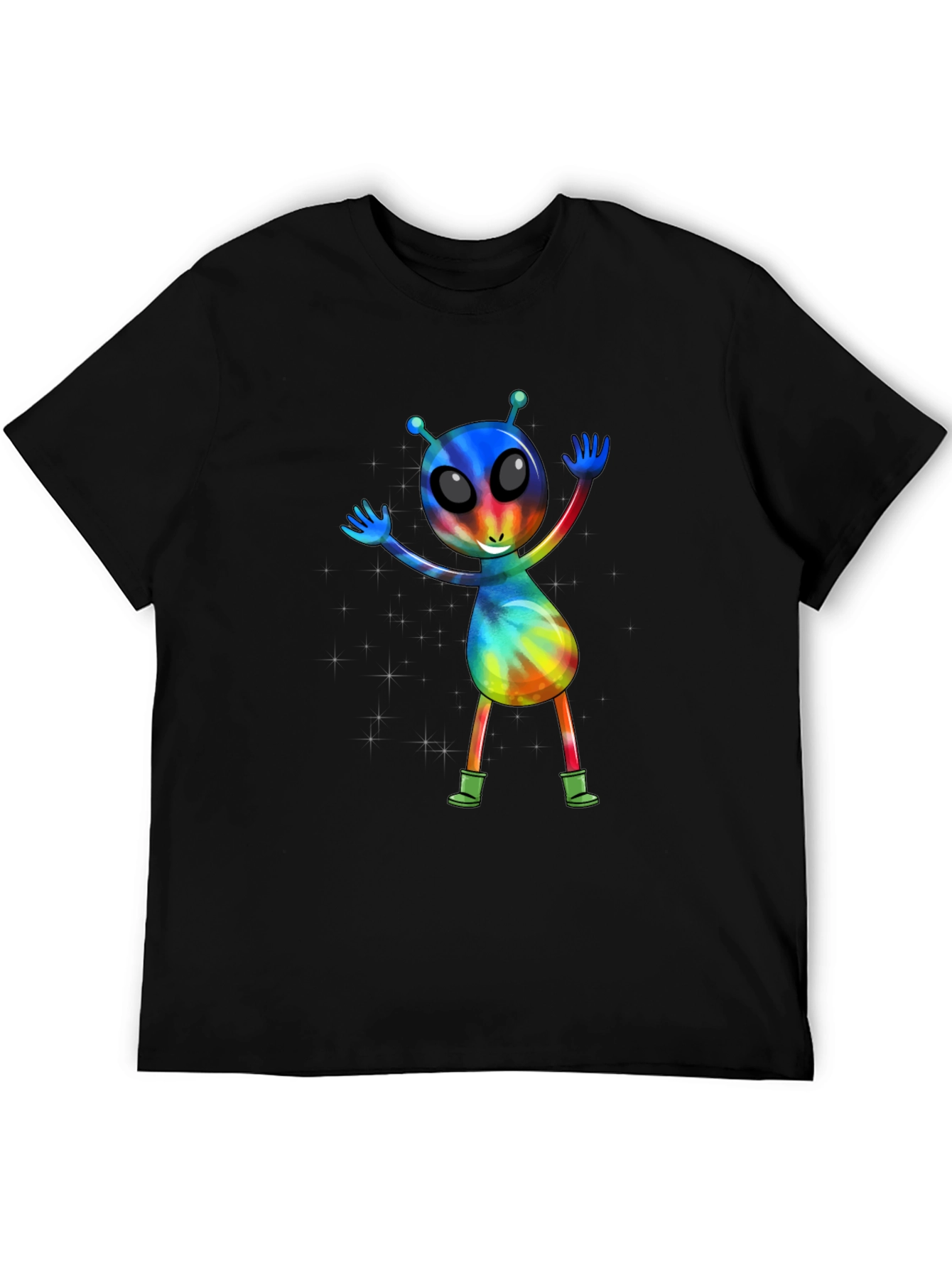 Black Tie-Dye Alien Graphic T-Shirt view 5