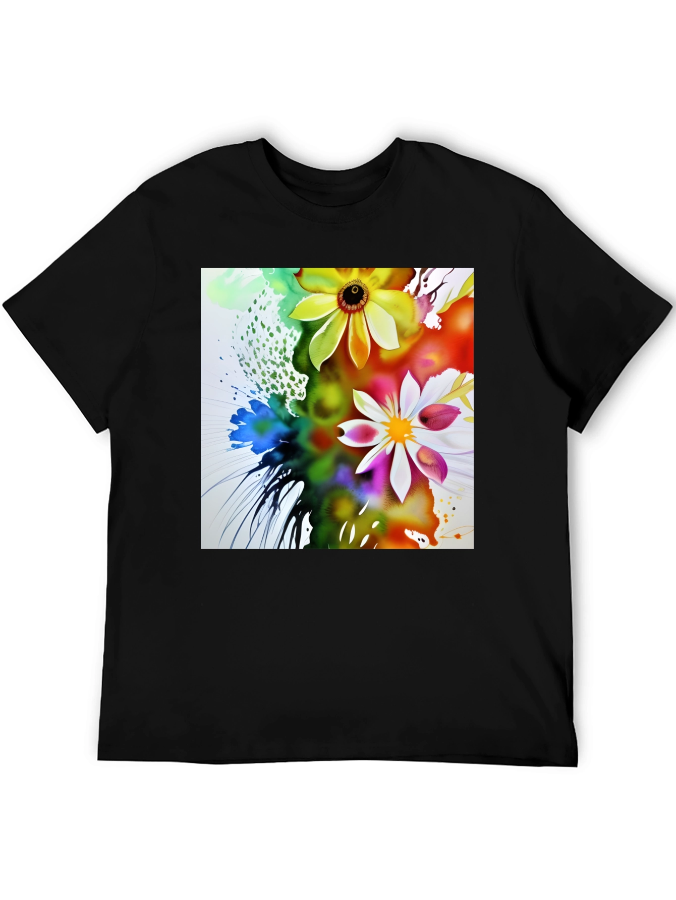 Black Floral Art Black T-Shirt view 5