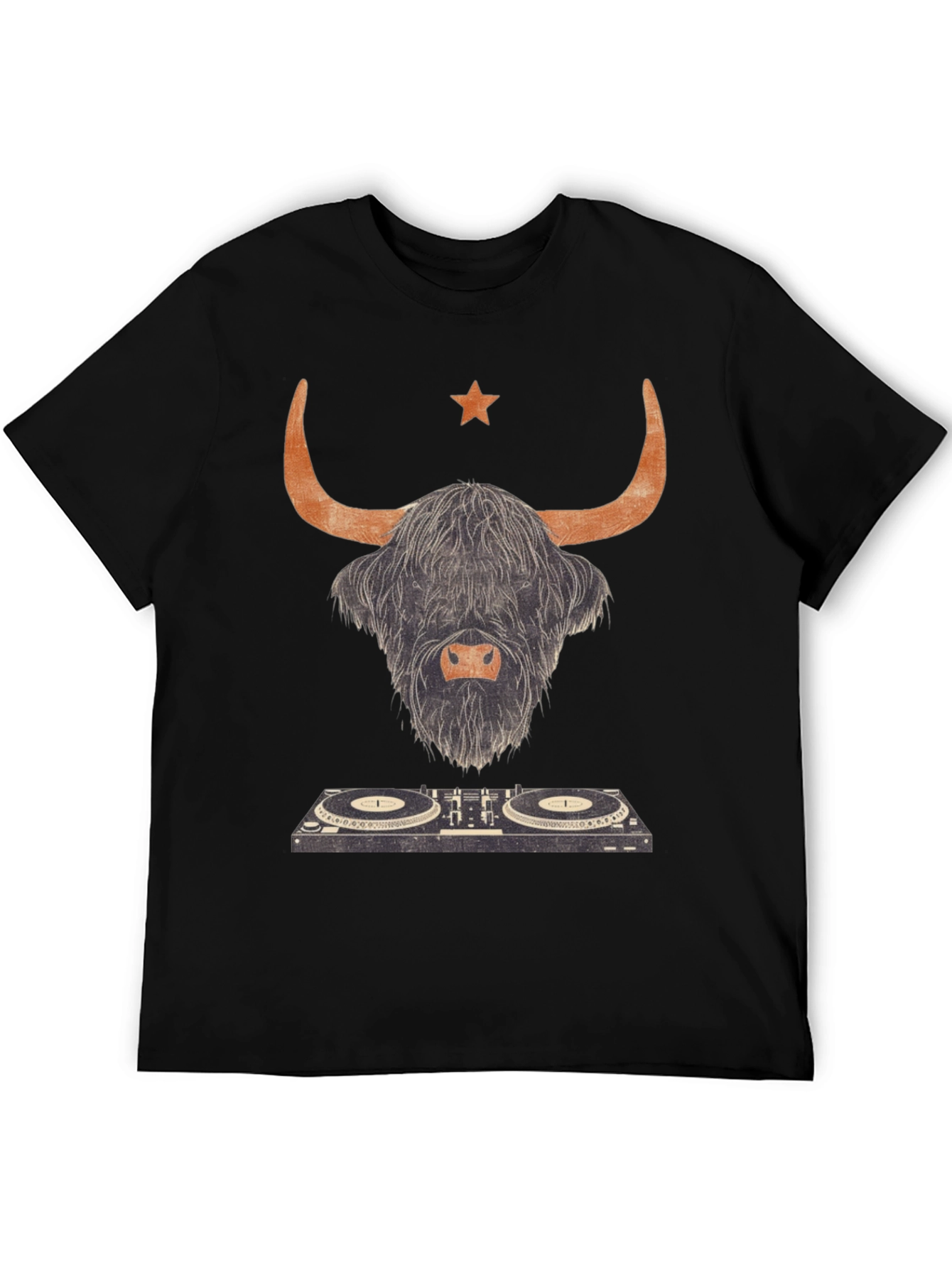 Black Highland Cow DJ Graphic Tee - Black Cotton T-Shirt view 5