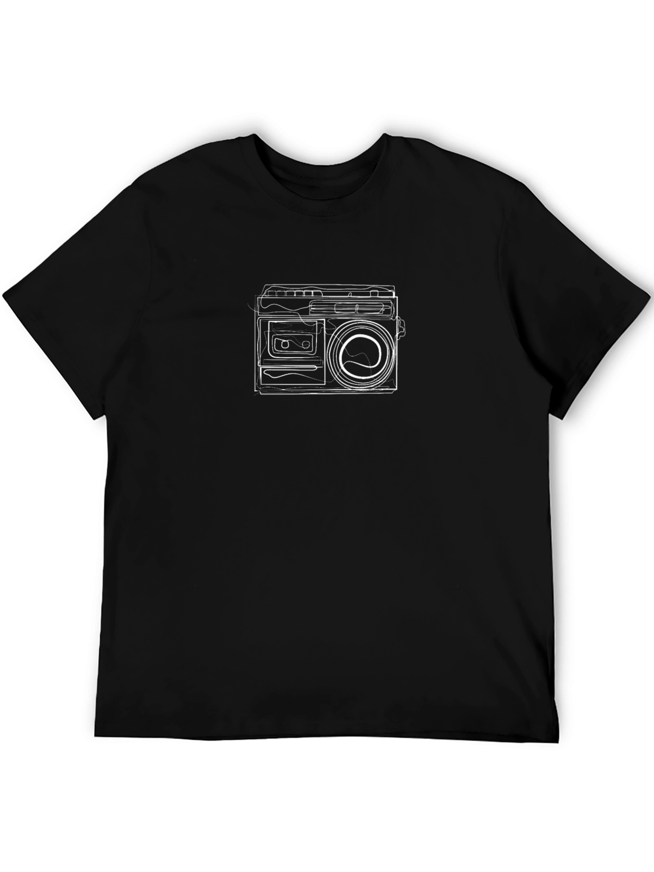 Black Retro Boombox Graphic Tee - Black Cotton T-Shirt view 5