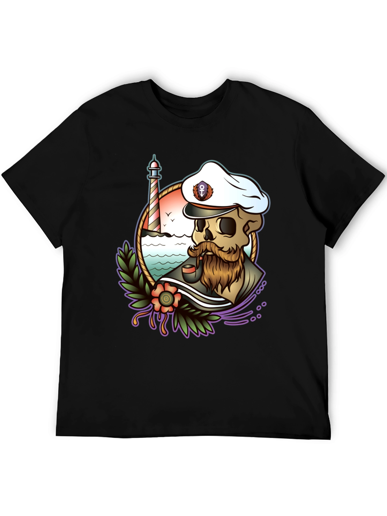 Black Nautical Skull T-Shirt - Captain Skeleton Tee view 5
